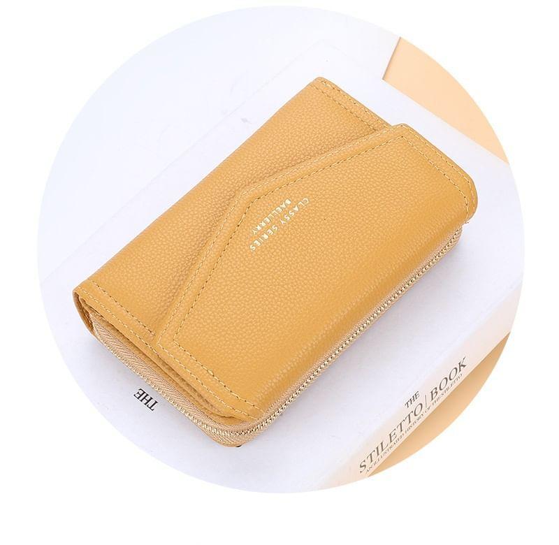 Lettering PVC Panel Faux Leather Trifold Wallet Product Image