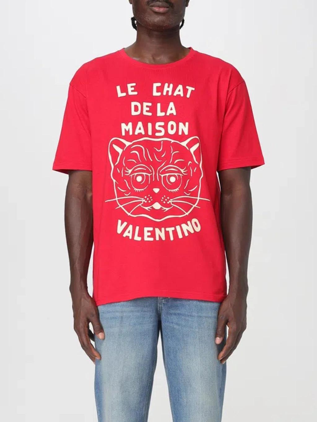 VALENTINO Graphic Print House Cat Crew Neck T-shirt In Red Product Image