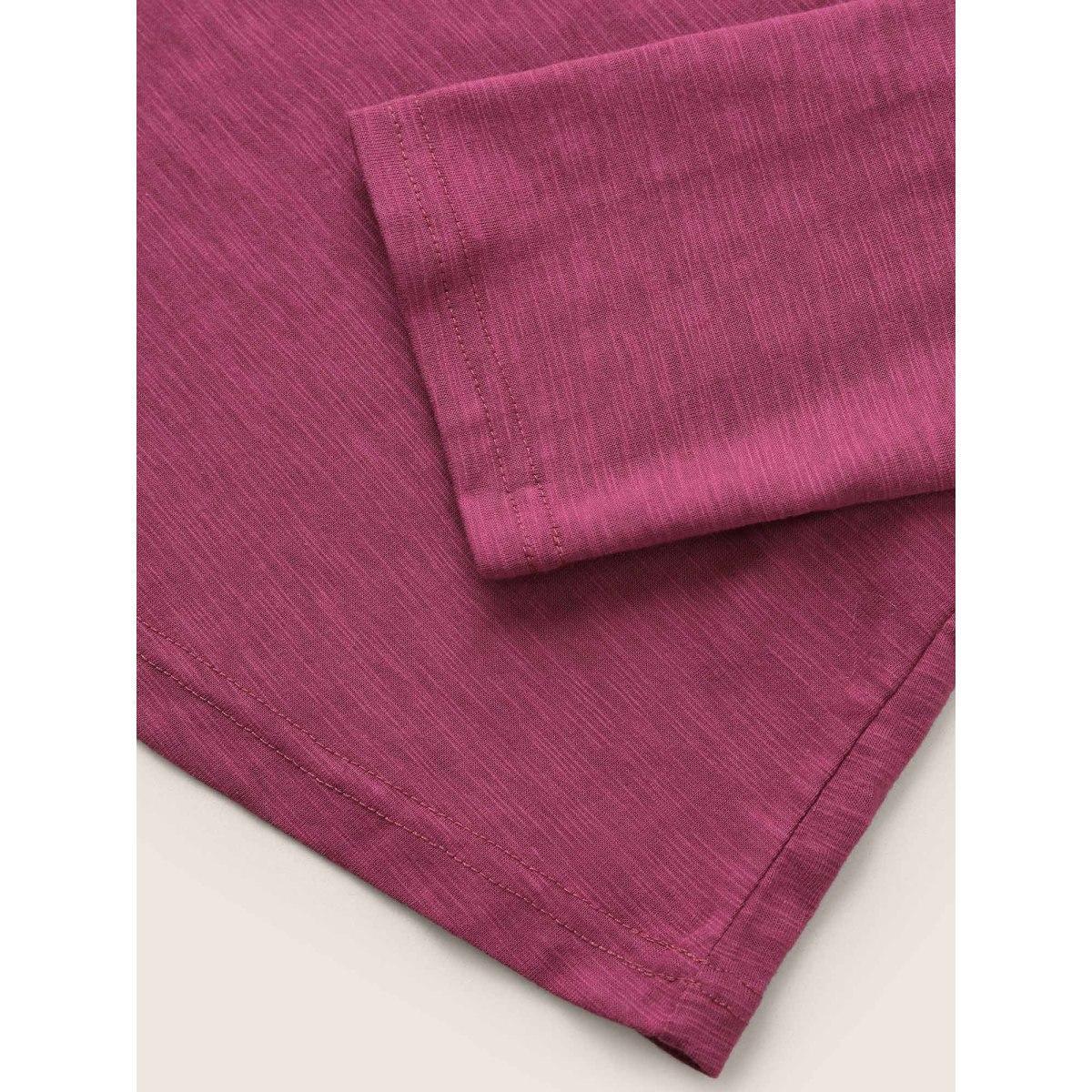 Plus Size Solid Heather Button Up T-shirt RedViolet Women Casual Non Plain Round Neck Everyday T-shirts BloomChic 14-16/1X Product Image