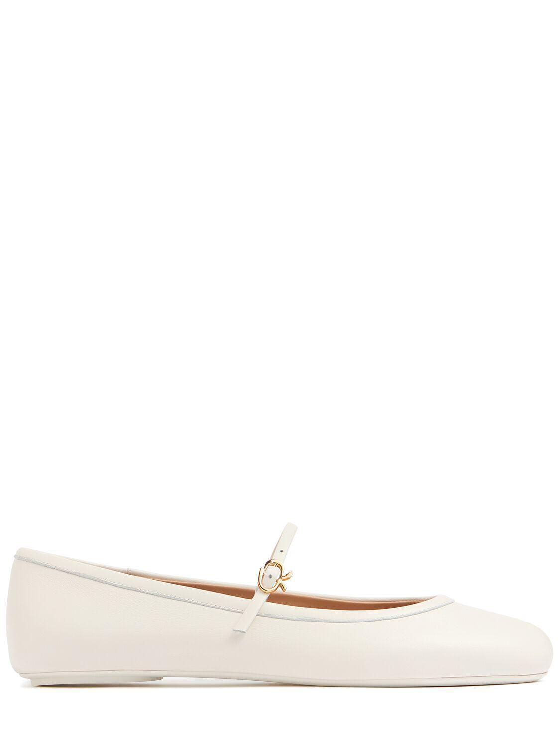 GIANVITO ROSSI Womens White Carla Ribbon-buckle Leather Flats Product Image