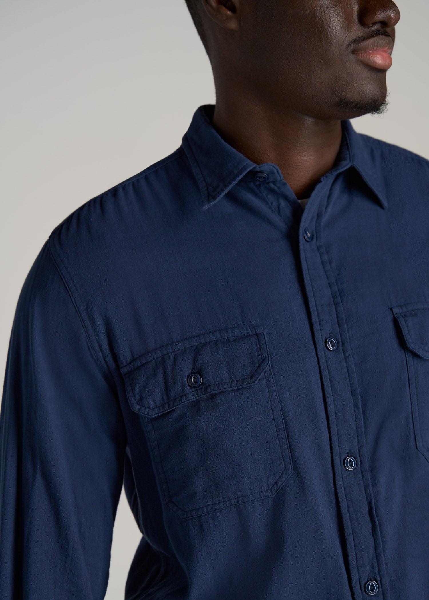 LJ&S Double Weave Shirt for Tall Men in Vintage Midnight Navy Product Image