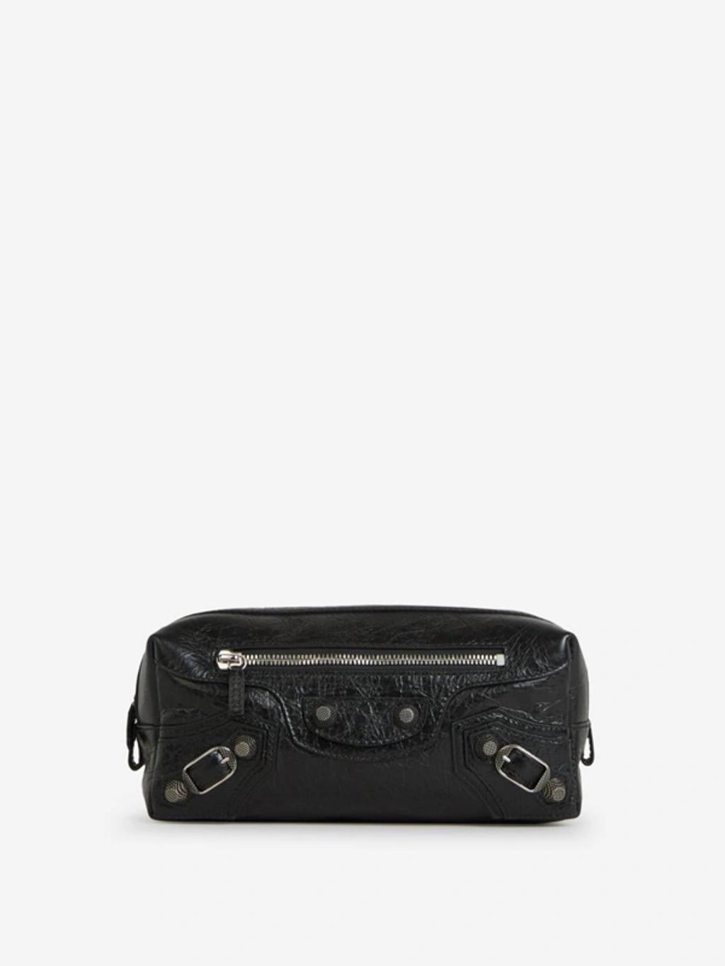 BALENCIAGA Le Cagole Leather Wash Bag In Black Product Image