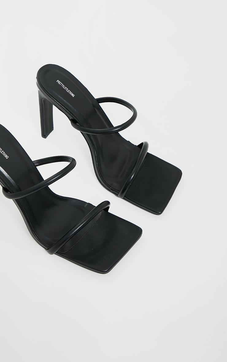 Black PU Extreme Square Toe Twin Strap Mule High Heels Product Image