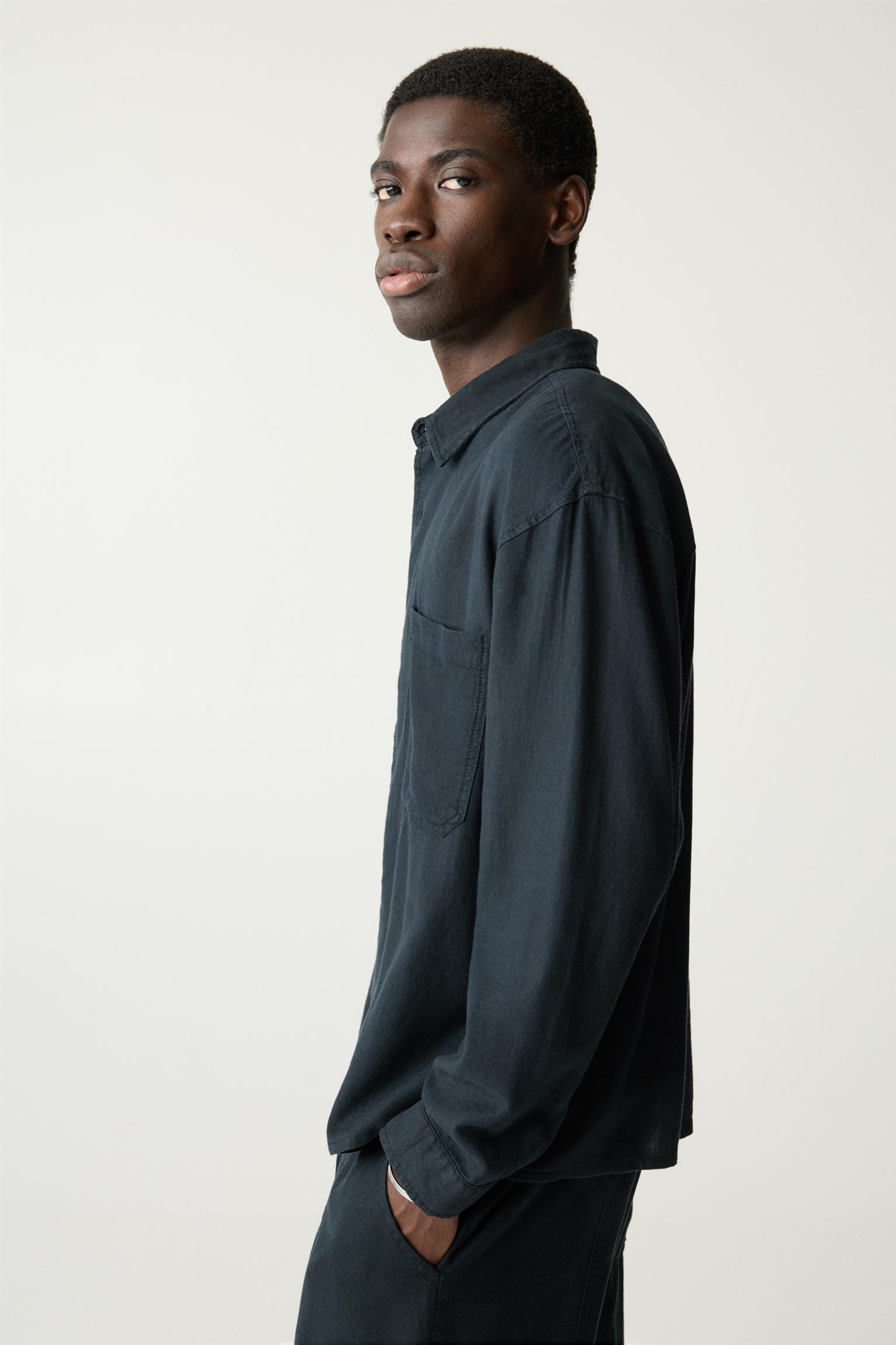 Long sleeve linen blend shirt Product Image