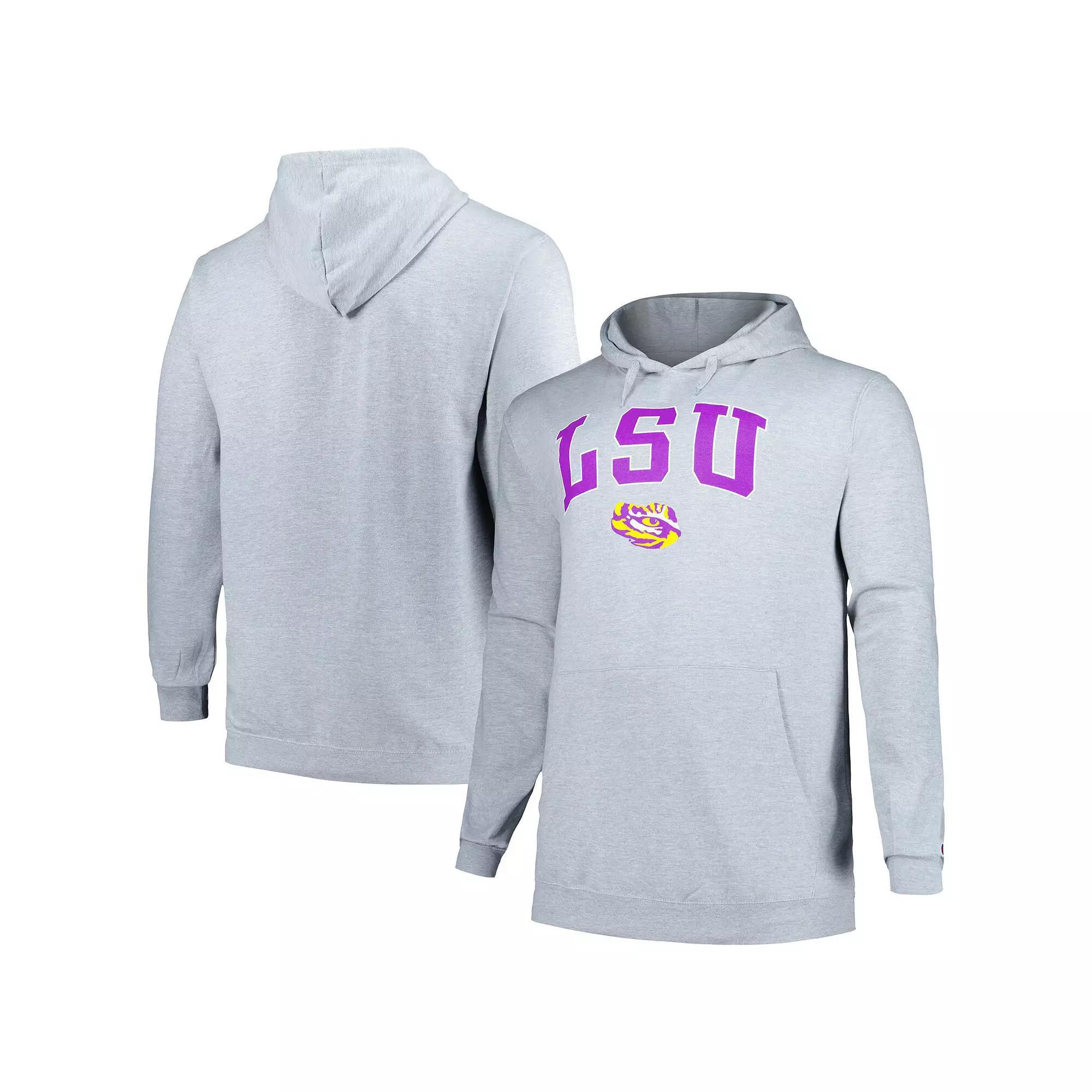 Men's Champion Gray LSU Tigers Big & Tall Arch Over Logo Powerblend Pullover Hoodie,  Product Image