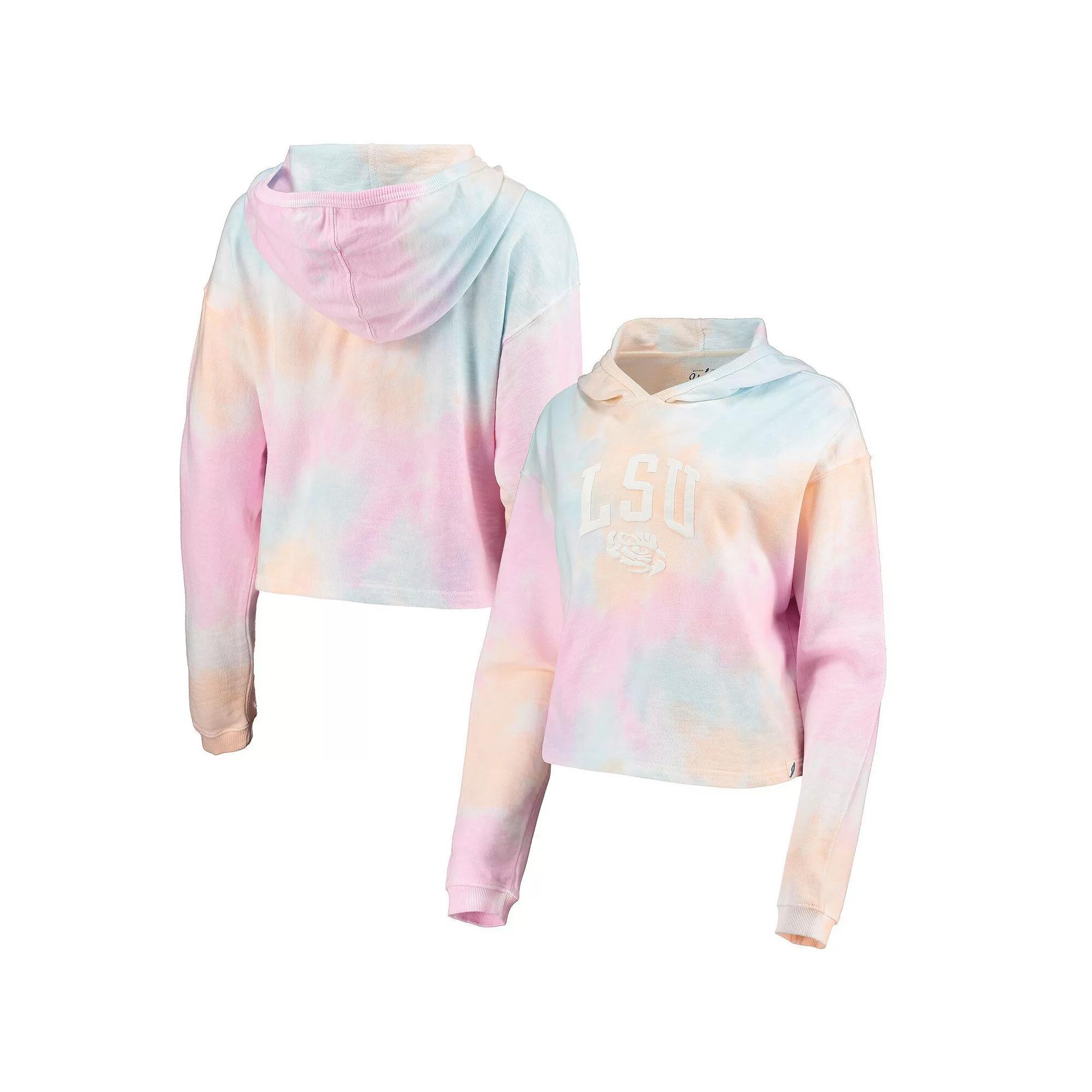 Women's League Collegiate Wear Pink/White LSU Tigers Tie-Dye Cropped Pullover Hoodie, Size: Medium Product Image