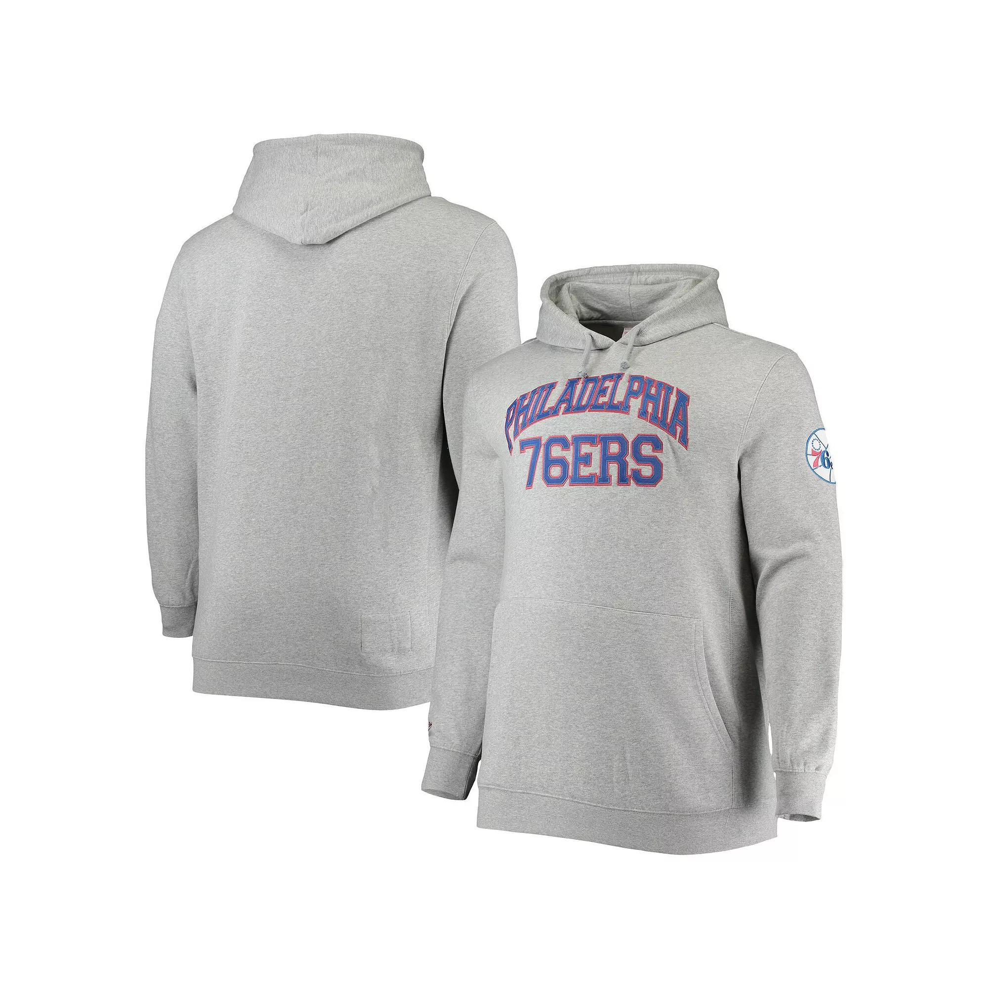 Men's Mitchell & Ness Heathered Gray Philadelphia 76ers Hardwood Classics Big & Tall Throwback Pullover Hoodie,  Product Image