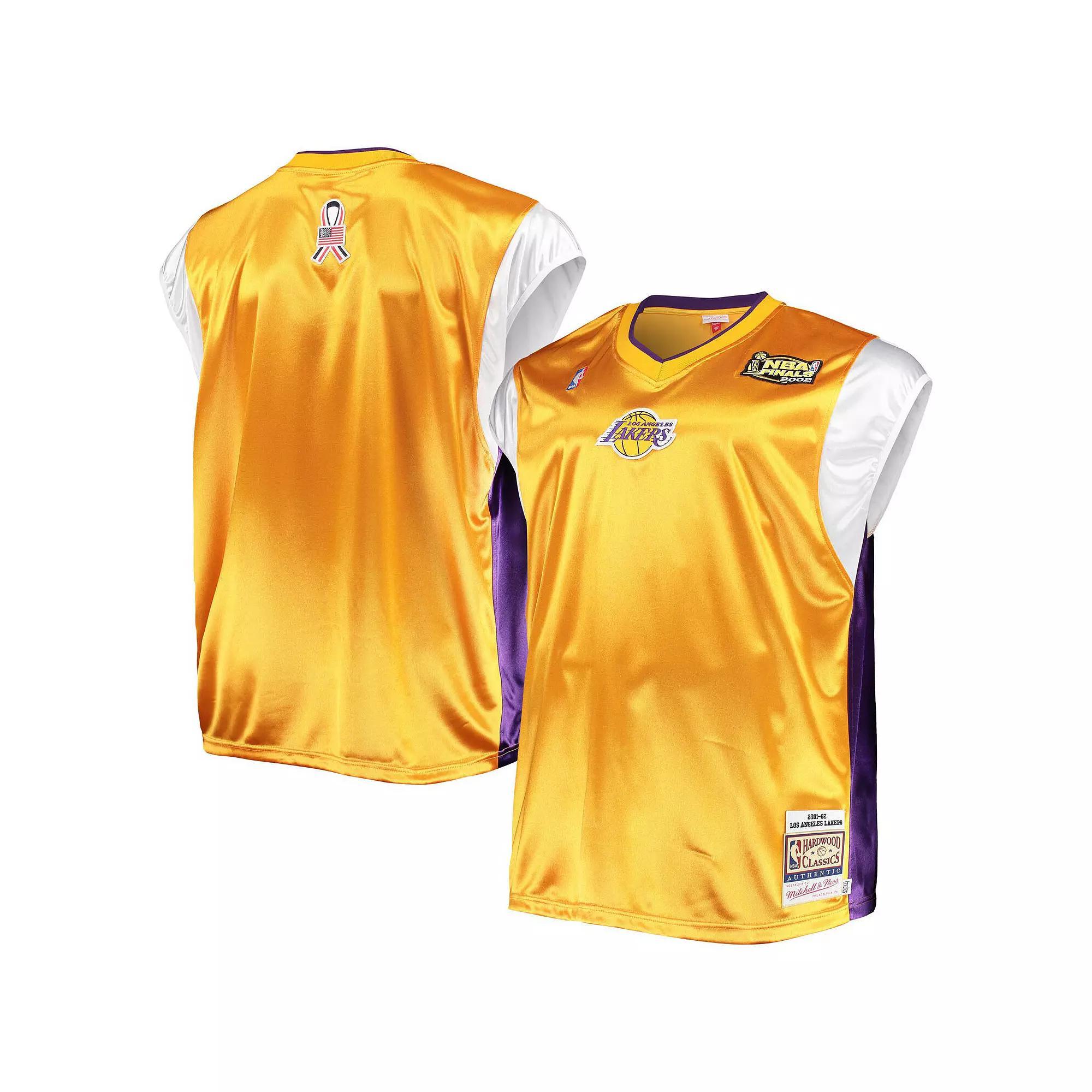 Men's Mitchell & Ness Gold/Purple Los Angeles Lakers Hardwood Classics Big & Tall On-Court Shooting V-Neck Shirt,  Product Image