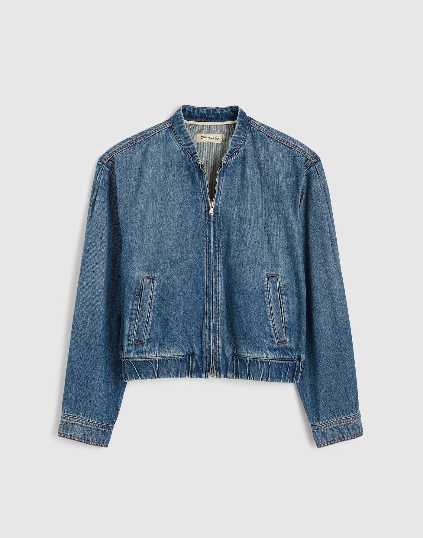 Zip-Up Bomber Jacket in Airy Denim Product Image