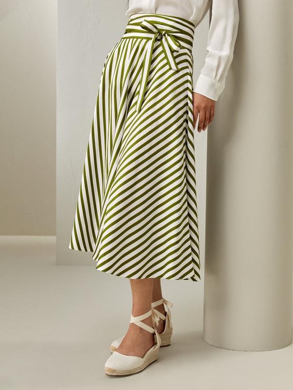 Silk Striped Midi Skirt Product Image