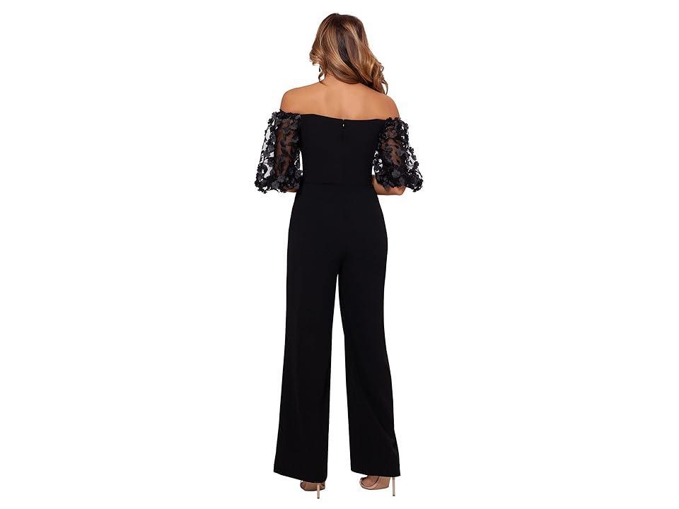 XSCAPE Off-the-Shoulder Scuba Crepe Jumpsuit Black) Women's Jumpsuit & Rompers One Piece Product Image