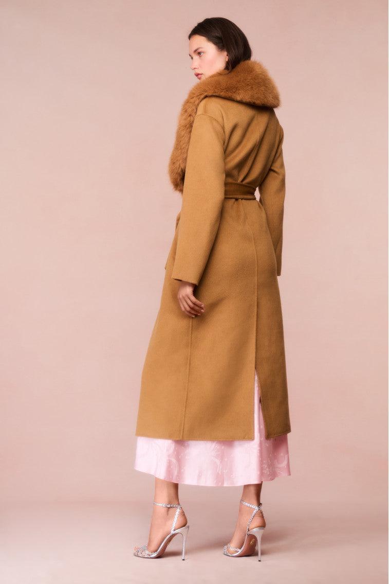 Mahika Wool-Cashmere Faux Fur Collar Coat - OATMEAL Product Image