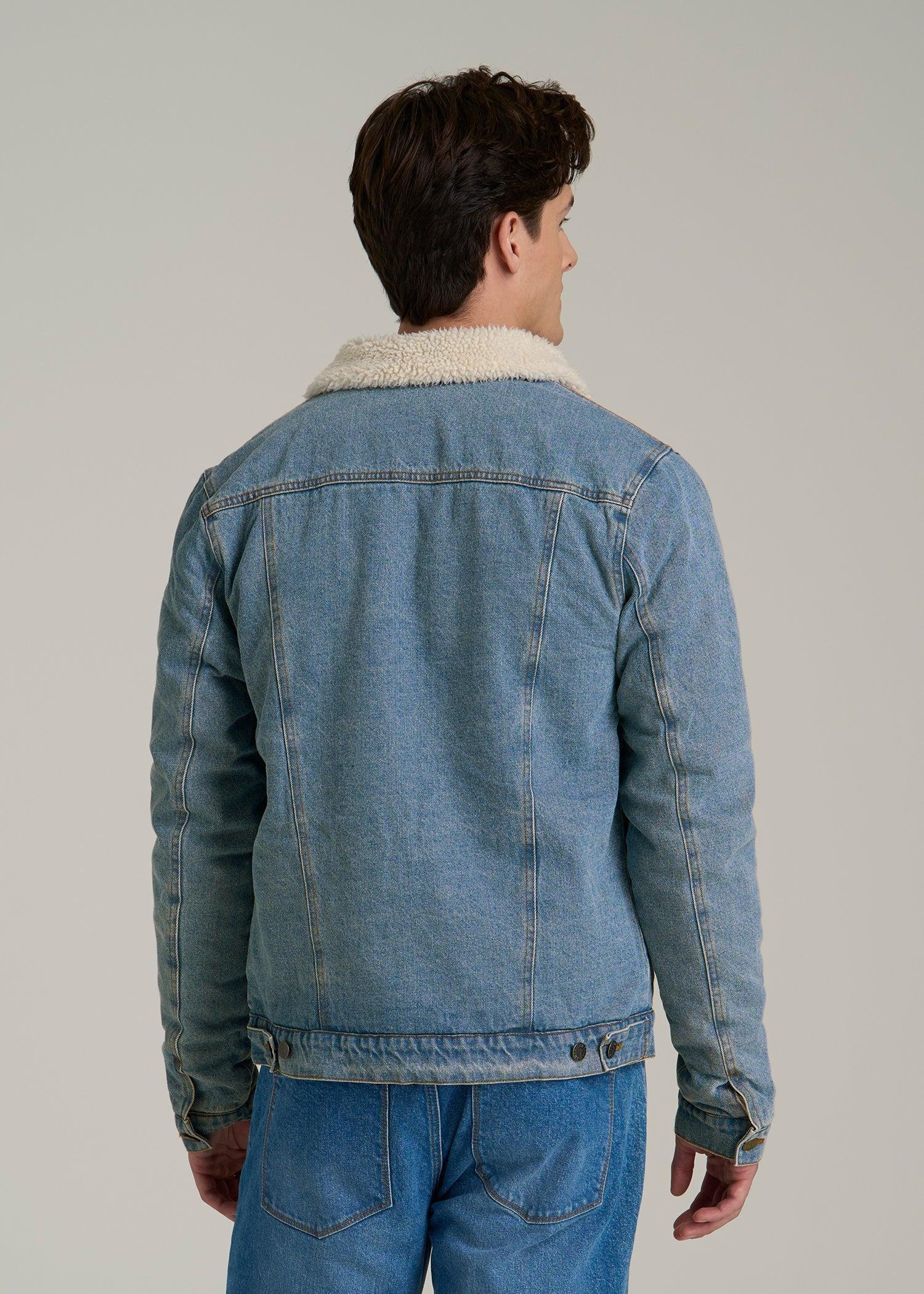 Denim Sherpa Jacket for Tall Men in Stonewash Blue Male Product Image