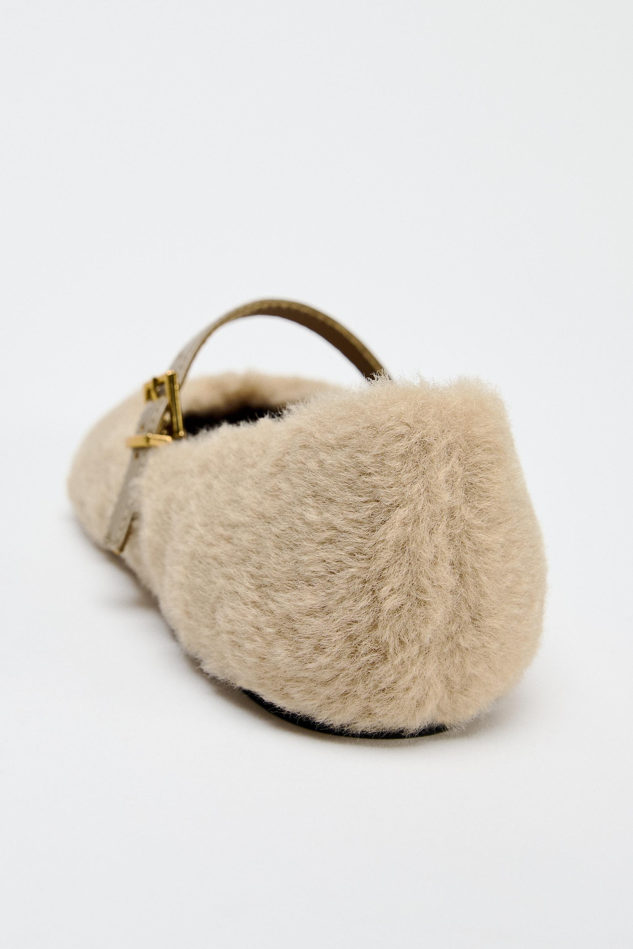 FAUX FUR STRAPPY BALLET FLATS Product Image