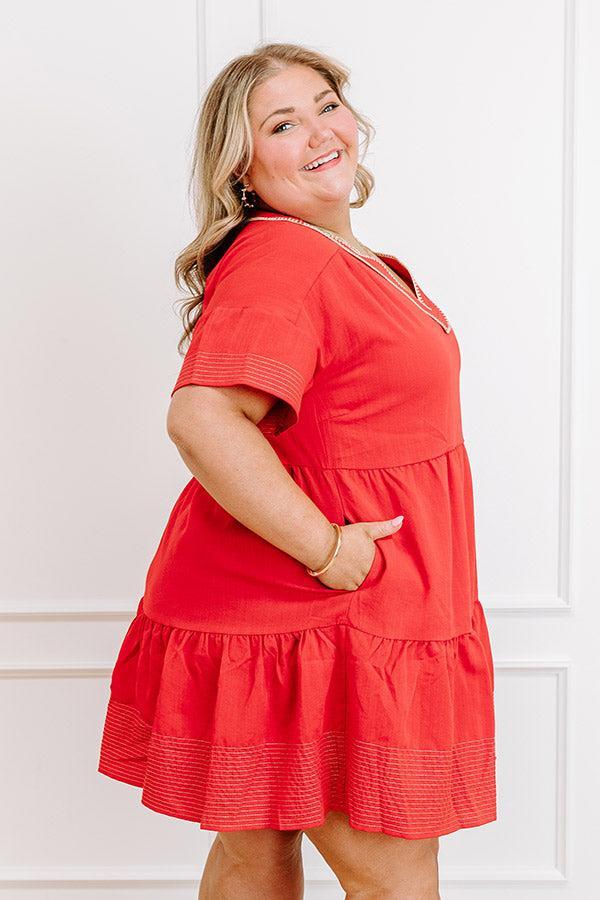 Lake Day Bliss Tiered Mini Dress in Red Curves Product Image