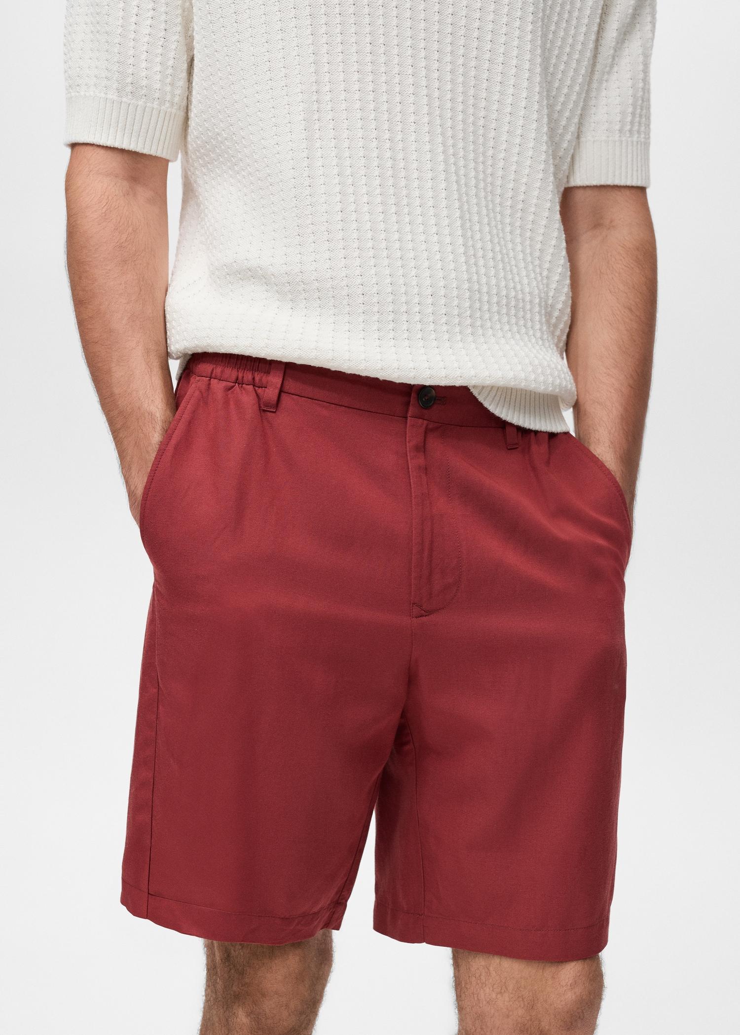 Linen-blend shorts with an elastic waistband - Men | MANGO USA Product Image