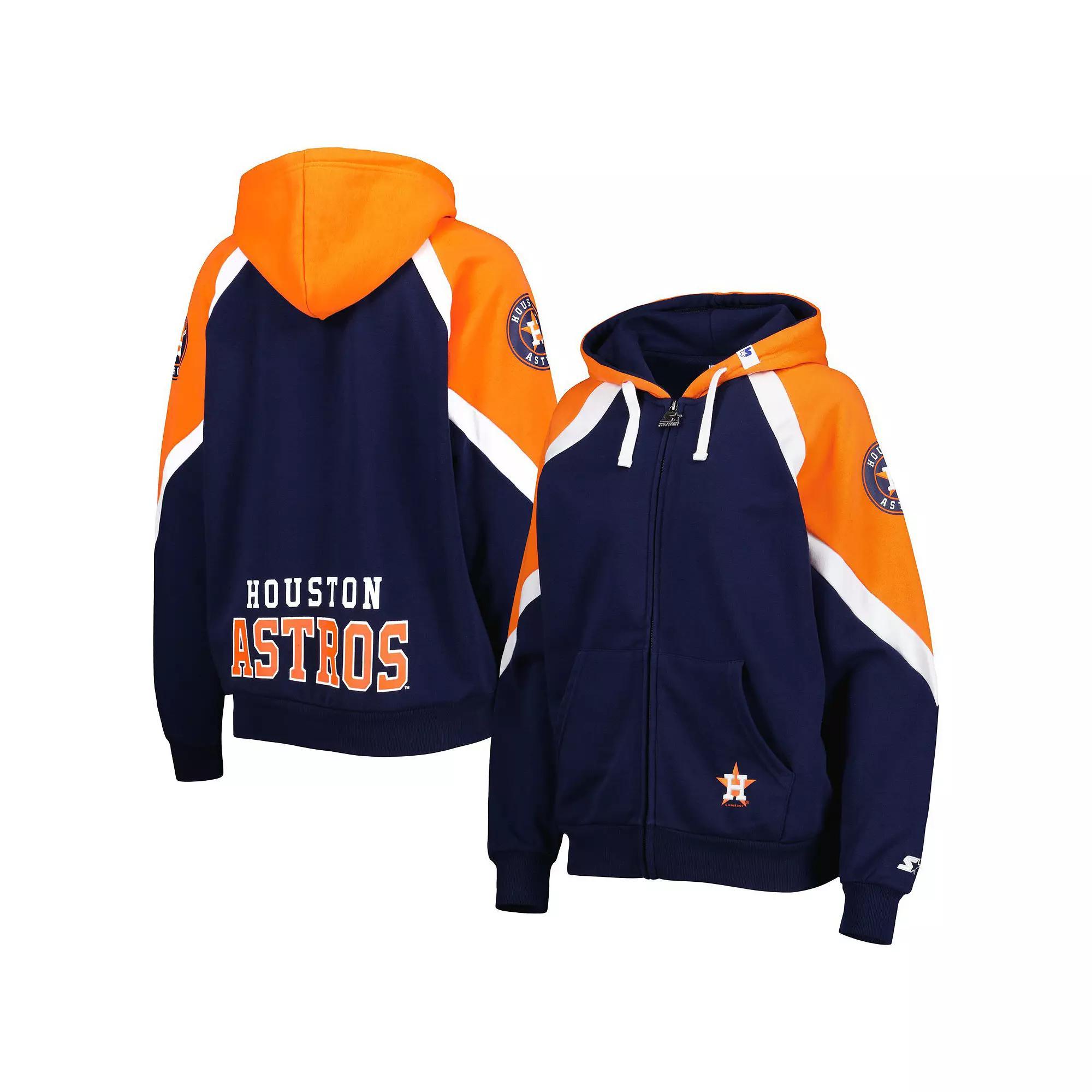 Women's Starter Navy/Orange Houston Astros Hail Mary Full-Zip Hoodie, Size: Medium, Blue Product Image