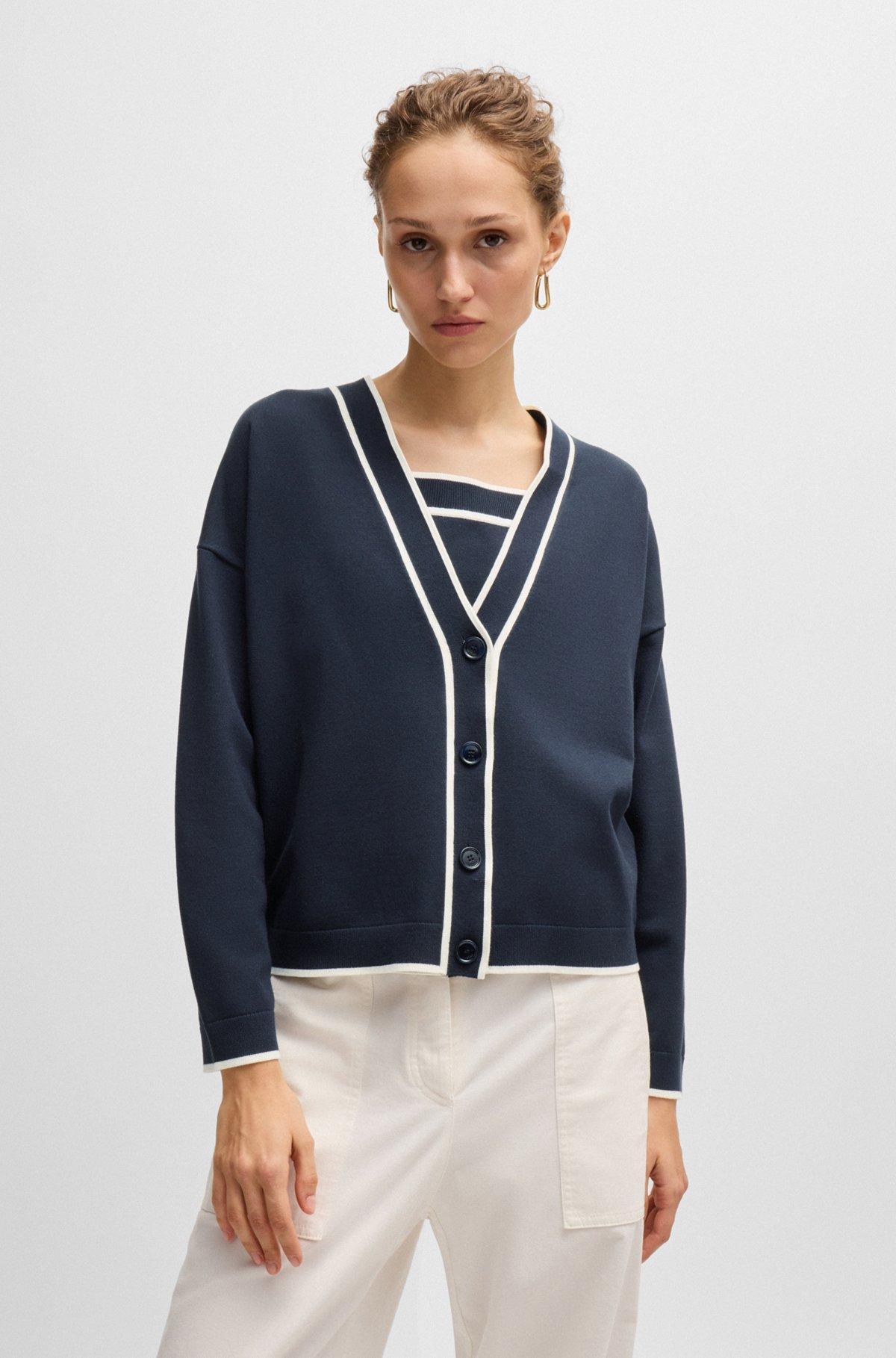 V-neck cardigan in stretch fabric with button closure Product Image