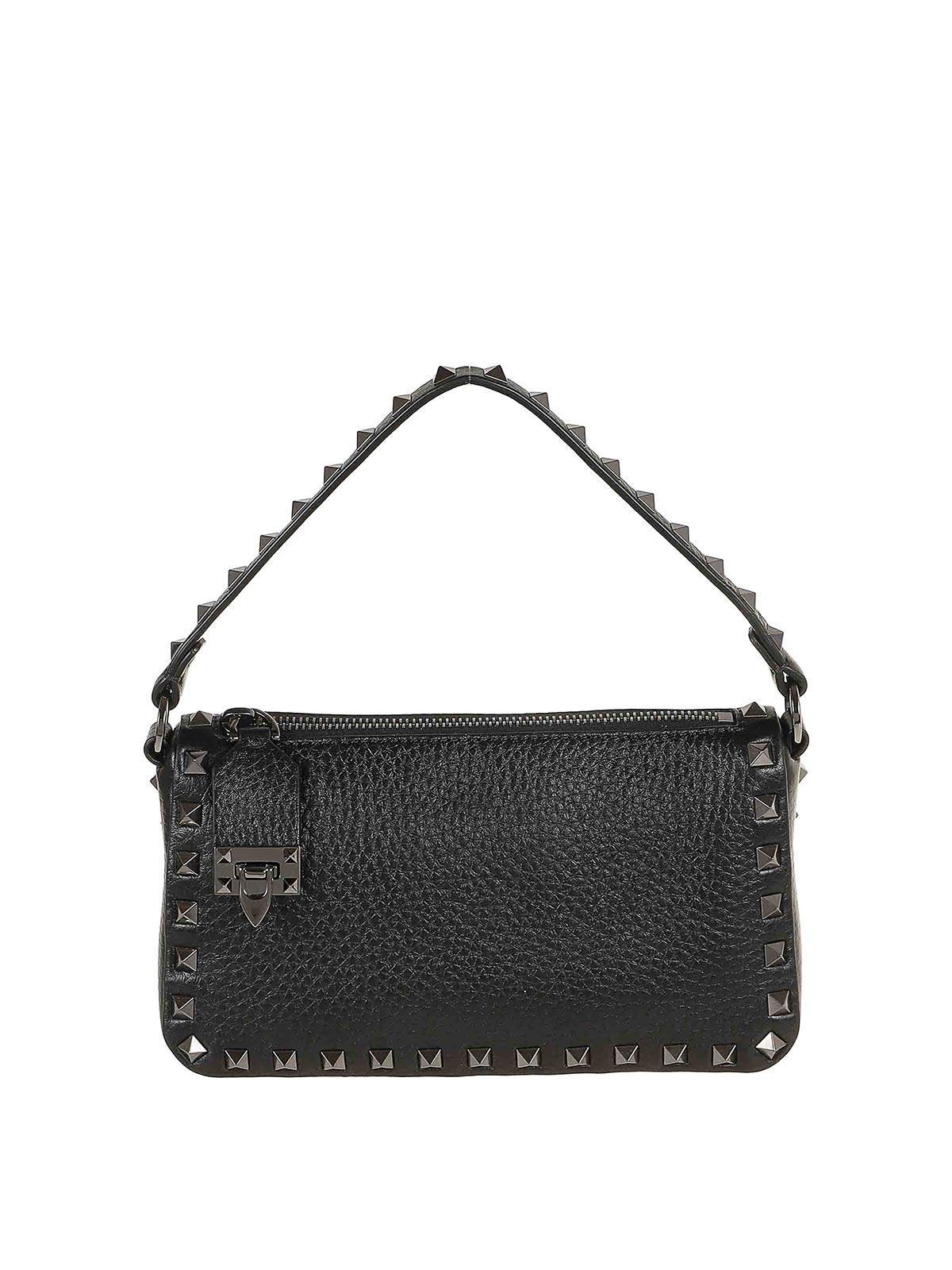 VALENTINO GARAVANI Valentino Rockstud Small Grainy Leather Crossbody In Black Product Image