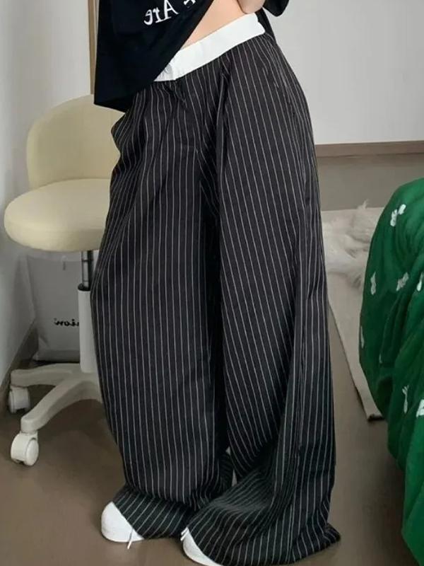 Striped Print Wide Leg Pants Product Image