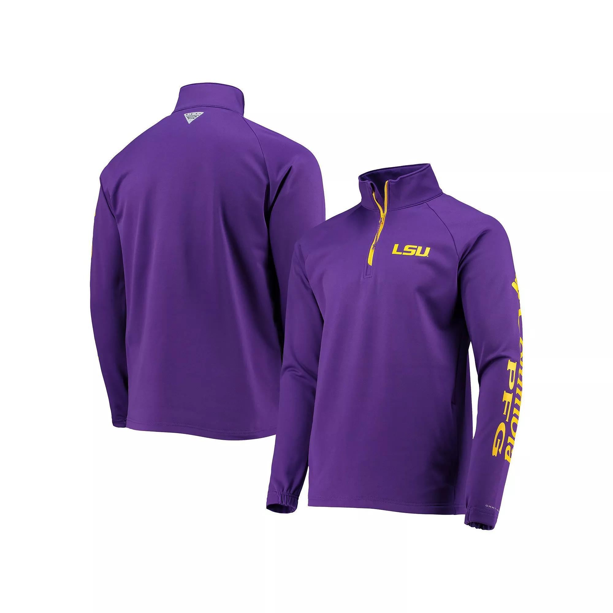 Men's Columbia Purple LSU Tigers Terminal Tackle Fleece Raglan Omni-Shade Quarter-Zip Jacket, Size: XL Product Image