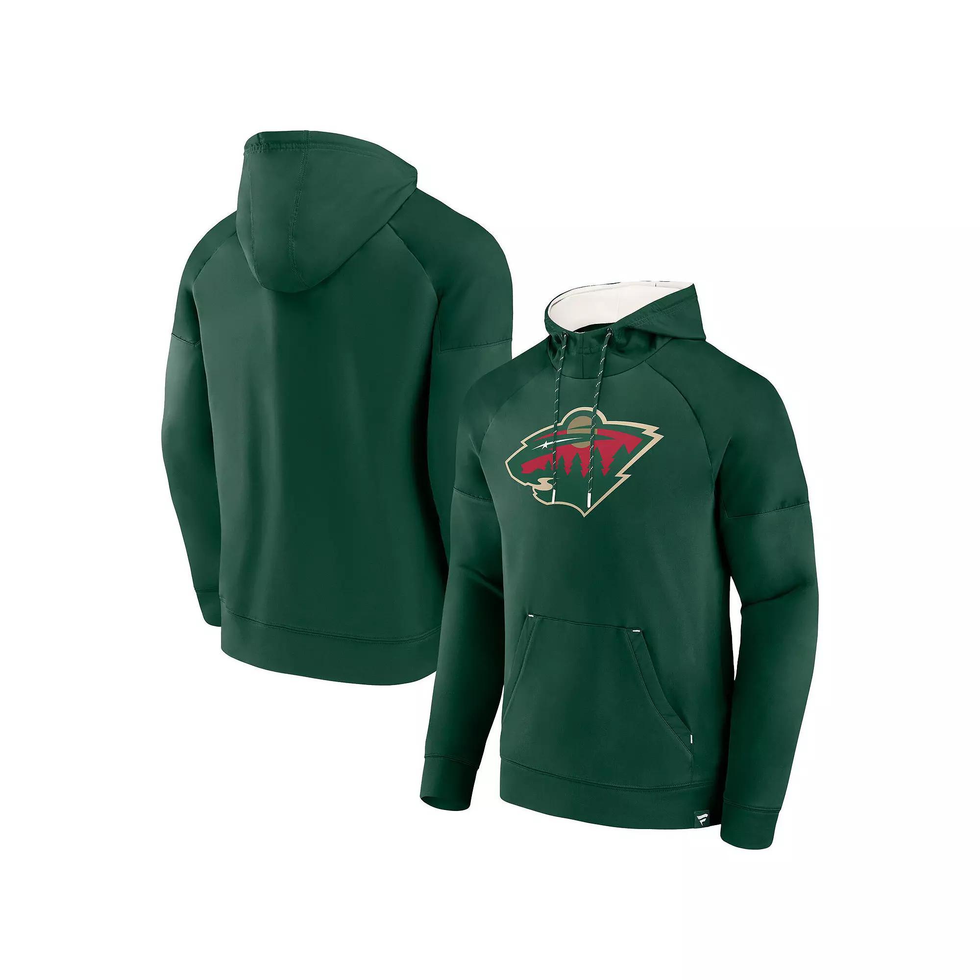 Men's Fanatics Green Minnesota Wild Iconic Defender Raglan Pullover Hoodie,  Product Image