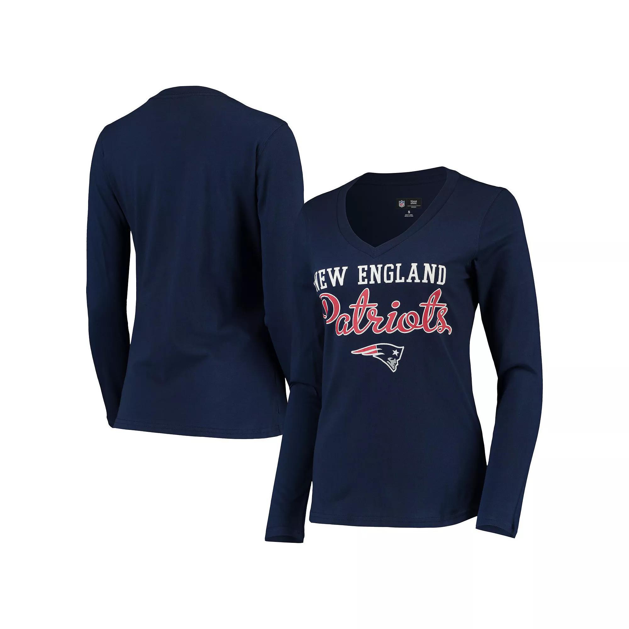 Women's G-III 4Her by Carl Banks Navy New England Patriots Post Season Long Sleeve V-Neck T-Shirt, Size: XL, Blue Product Image