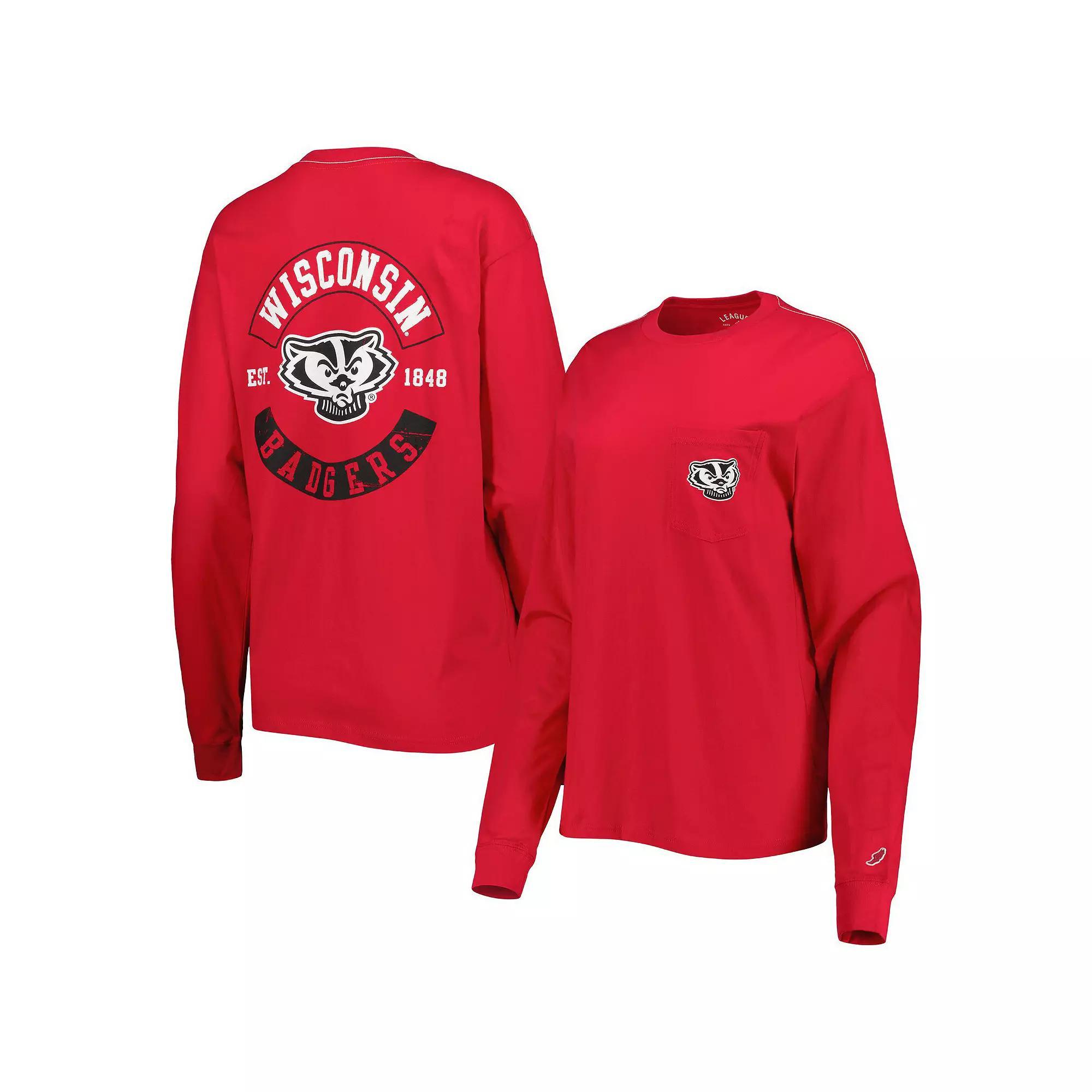 Women's League Collegiate Wear Red Wisconsin Badgers Oversized Pocket Long Sleeve T-Shirt, Size: Small Product Image