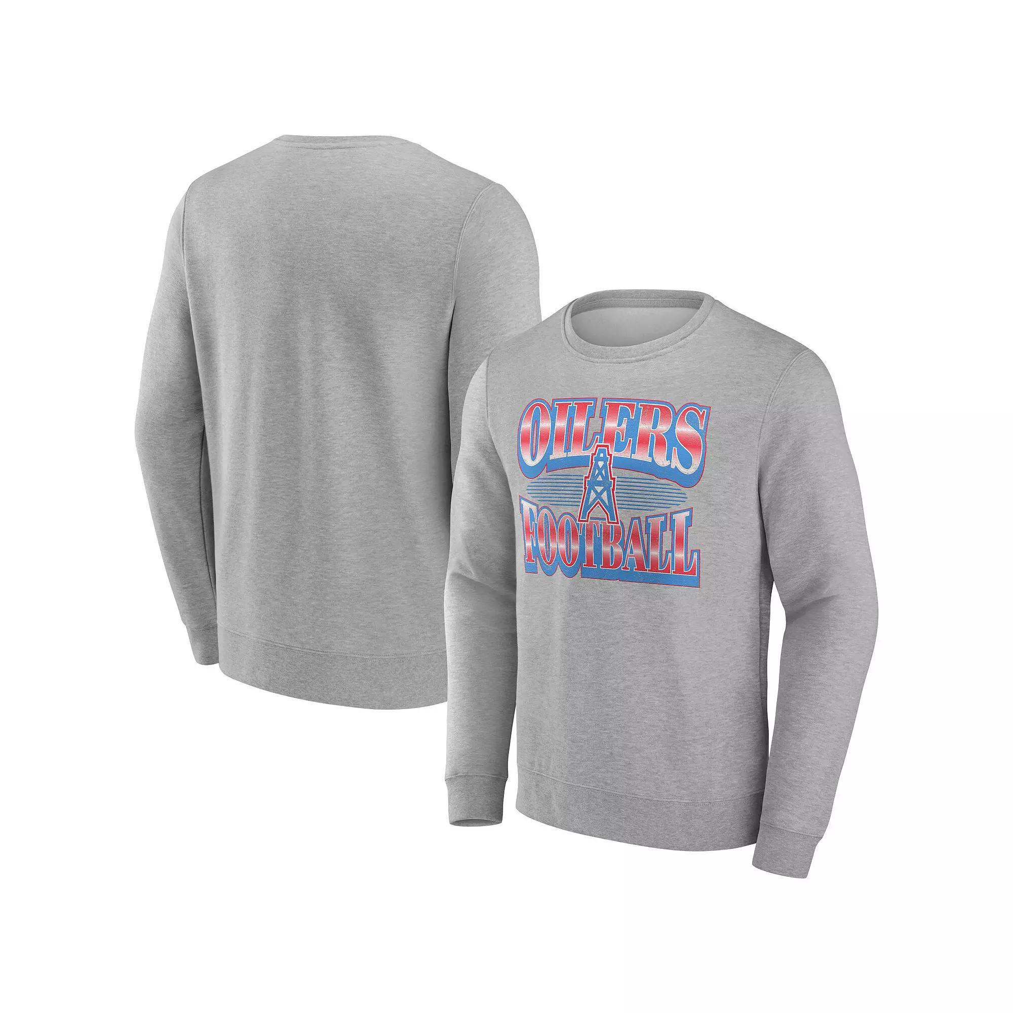 Men's Fanatics Heather Gray Houston Oilers Chance Throwback Fleece Pullover Sweatshirt,  Product Image