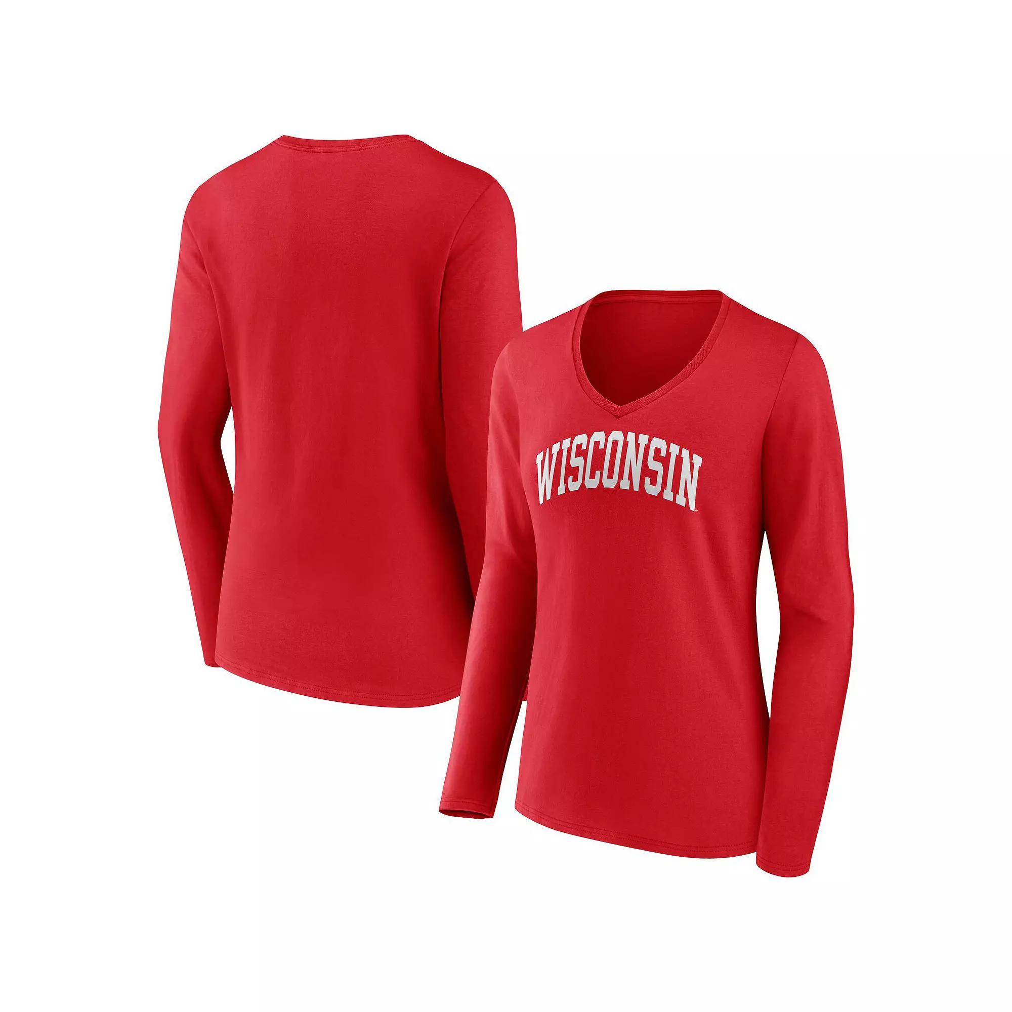 Women's Fanatics Branded Red Wisconsin Badgers Basic Arch Long Sleeve V-Neck T-Shirt, Size: Small Product Image