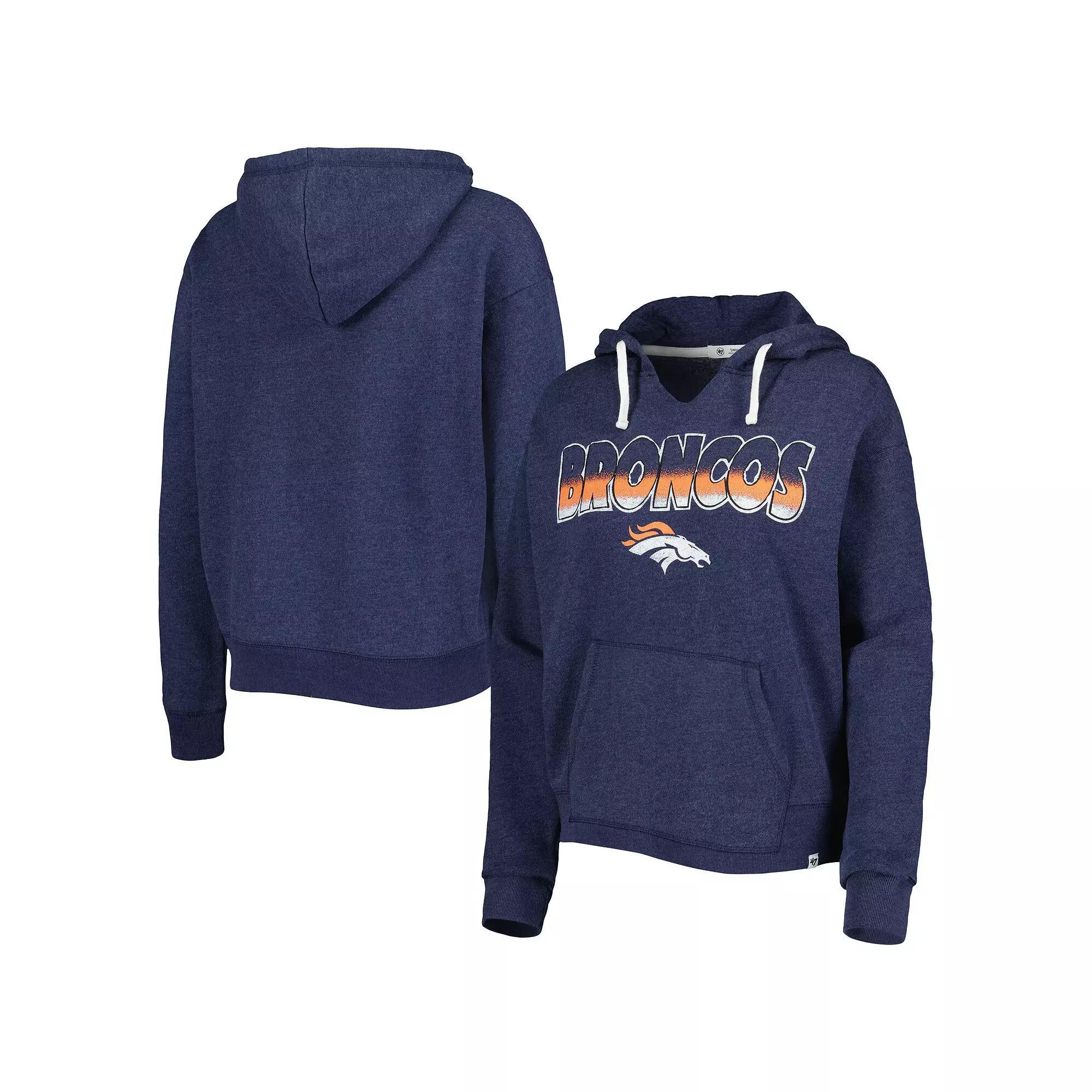 Women's '47 Navy Denver Broncos Color Rise Kennedy Notch Neck Pullover Hoodie,  Product Image