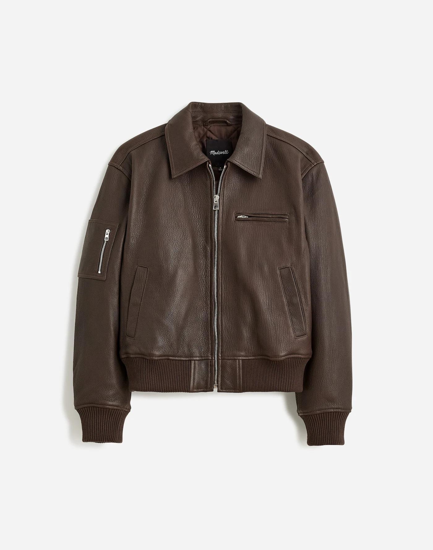 Relaxed Leather Bomber Jacket Product Image