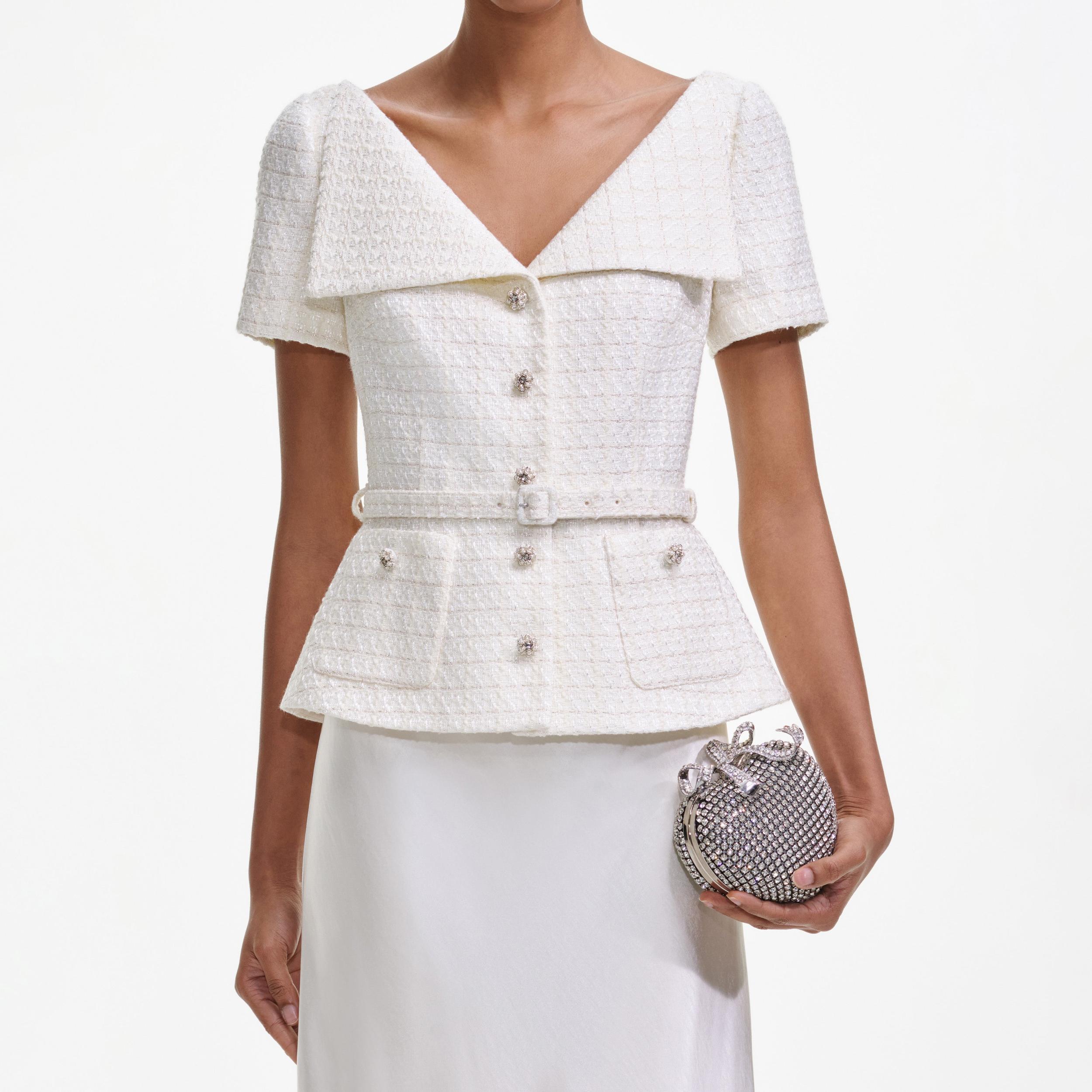 Cream Boucle Tailored Maxi Dress Product Image