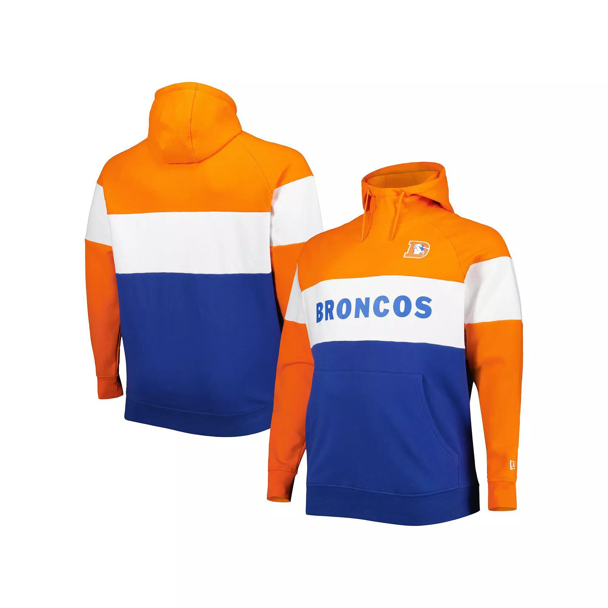 Men's New Era Orange/Royal Denver Broncos Big & Tall Throwback Colorblock Fleece Raglan Pullover Hoodie, Size: 4XB Product Image
