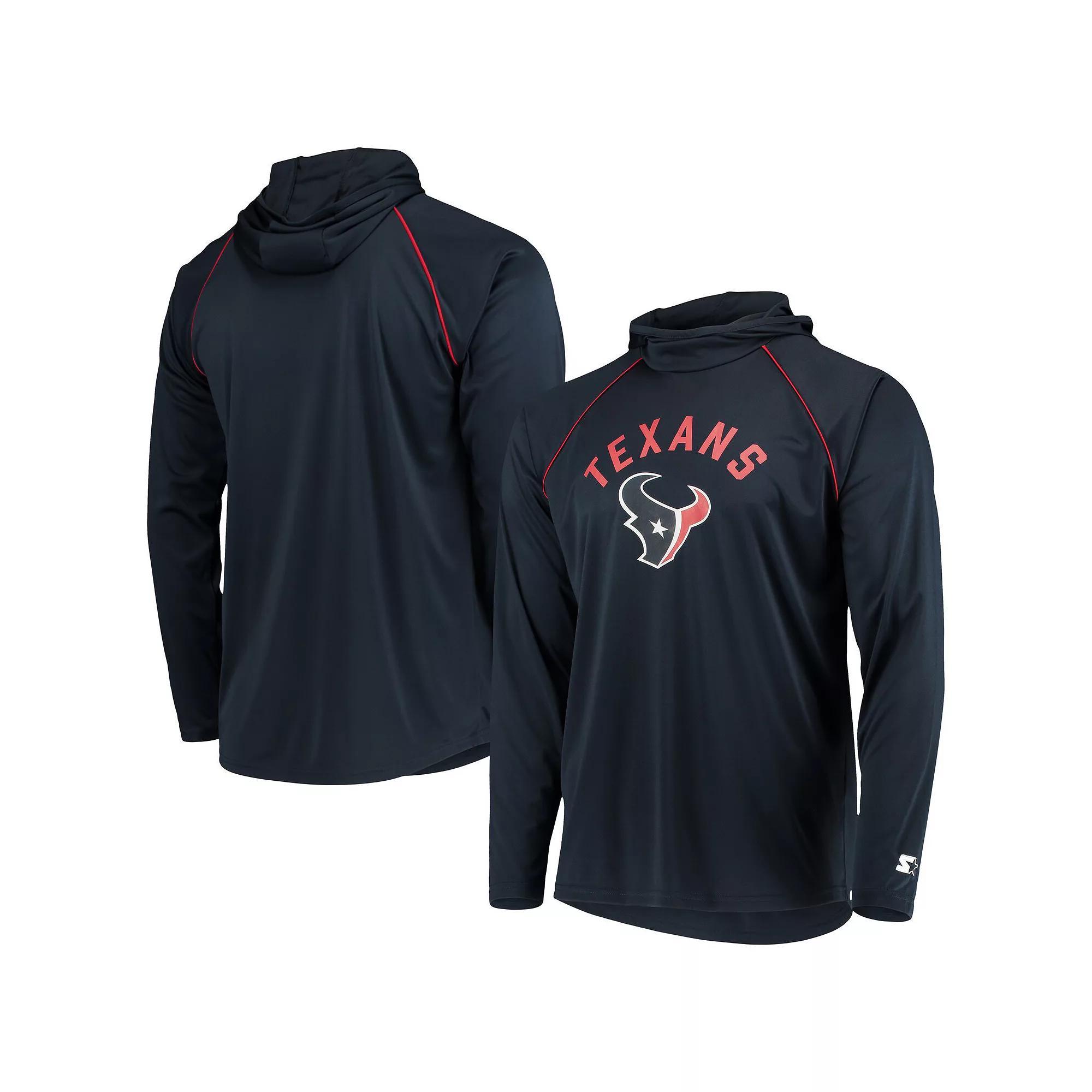 Men's Starter Navy Houston Texans Raglan Long Sleeve Hoodie T-Shirt, Size: XL, Blue Product Image