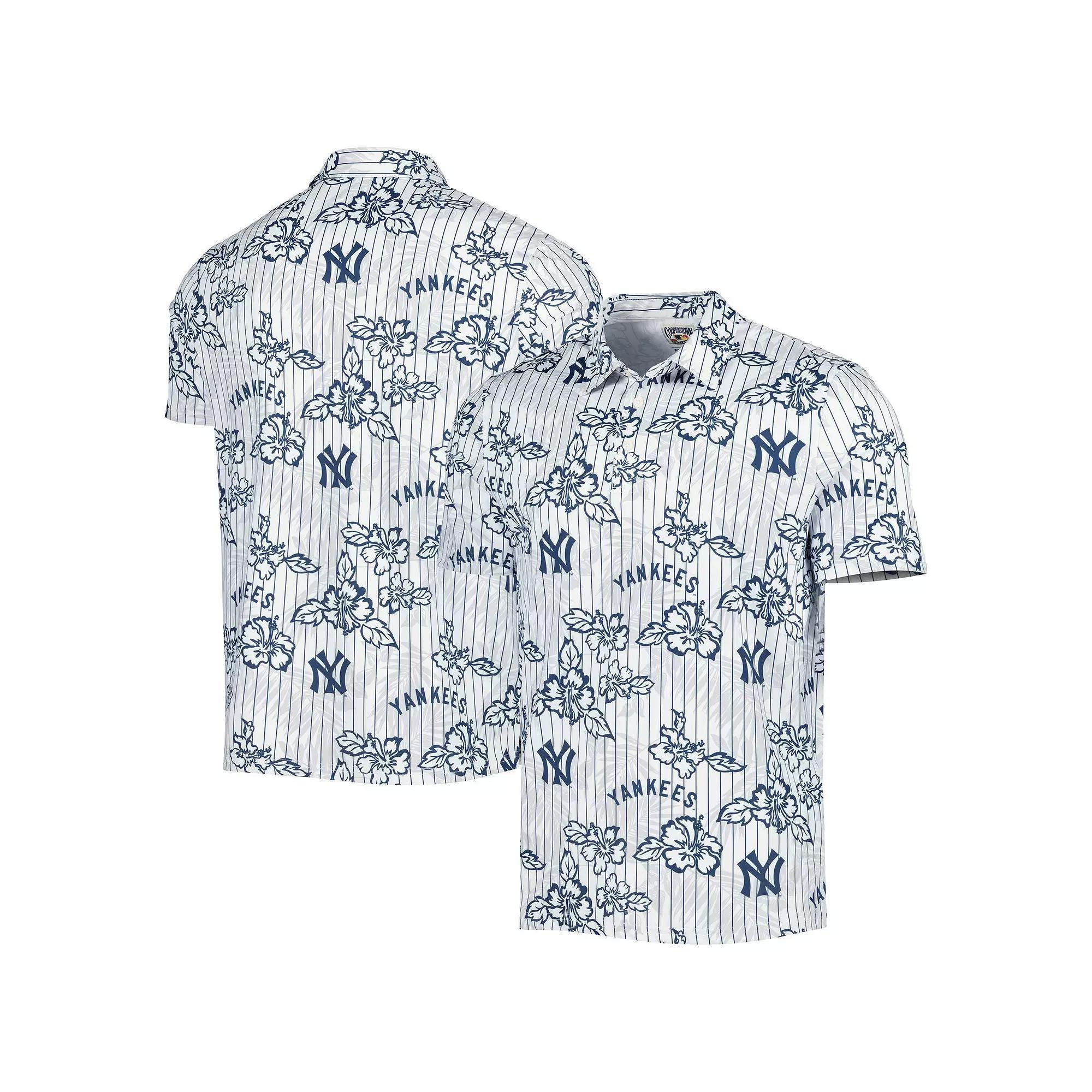 Men's Reyn Spooner White New York Yankees Cooperstown Collection Puamana Print Polo, Size: Small Product Image