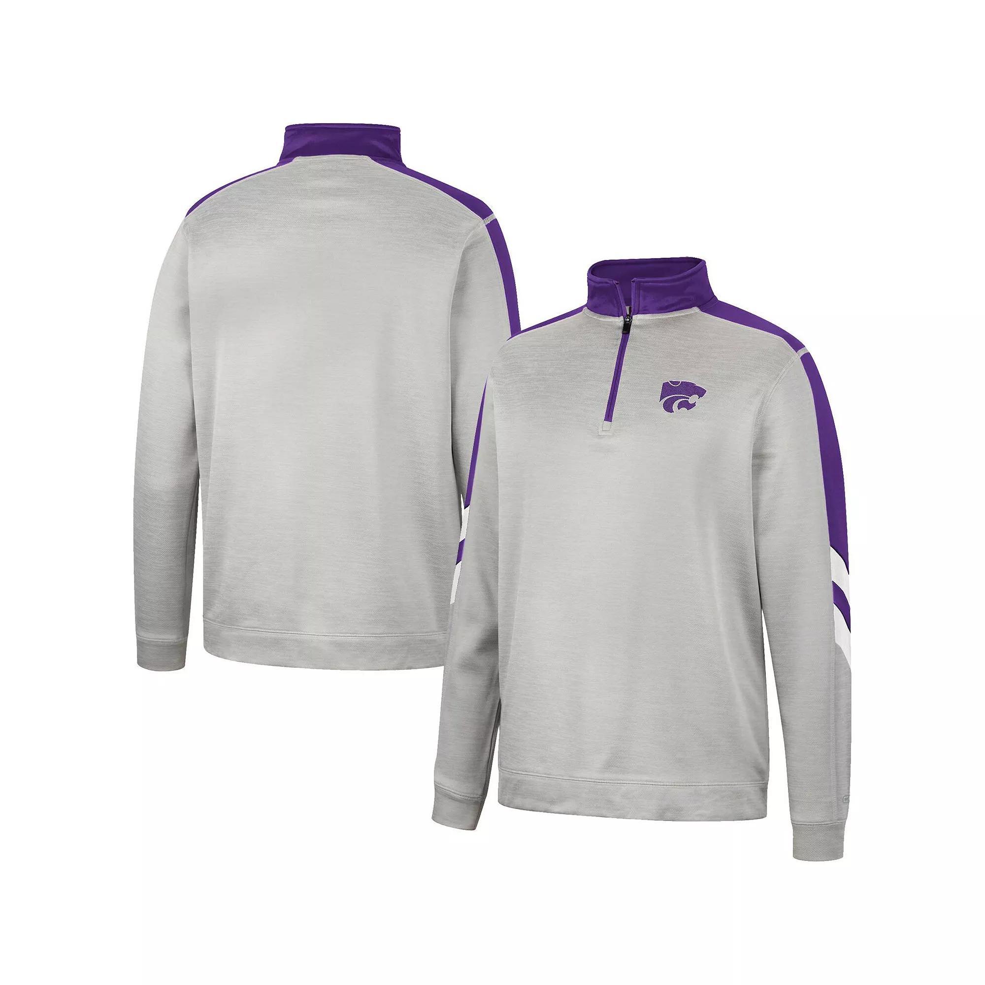 Men's Colosseum Gray/Purple Kansas State Wildcats Bushwood Fleece Quarter-Zip Jacket, Size: XL, Grey Product Image