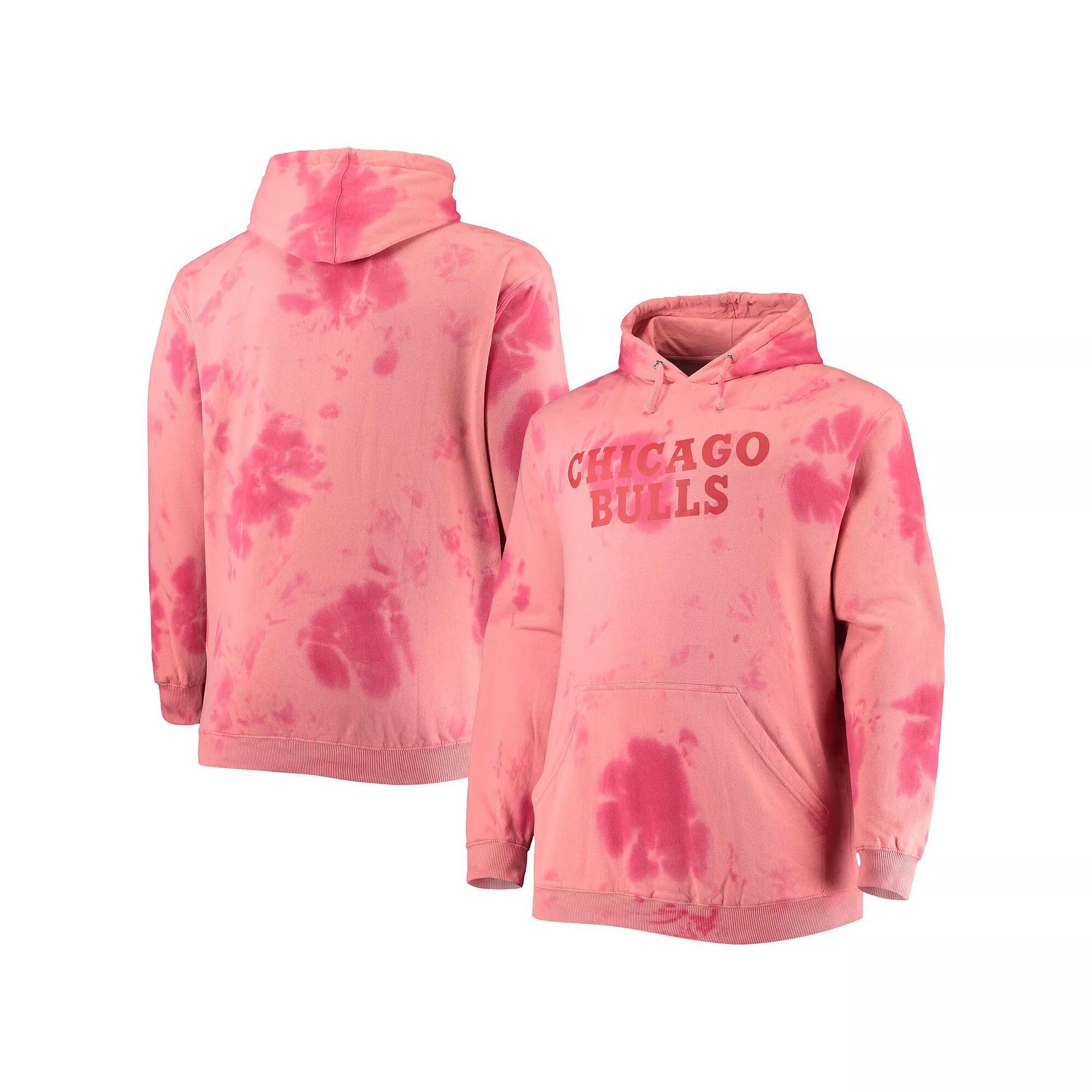 Men's Fanatics Branded Red Chicago Bulls Big & Tall Wordmark Cloud Dye Pullover Hoodie,  Product Image