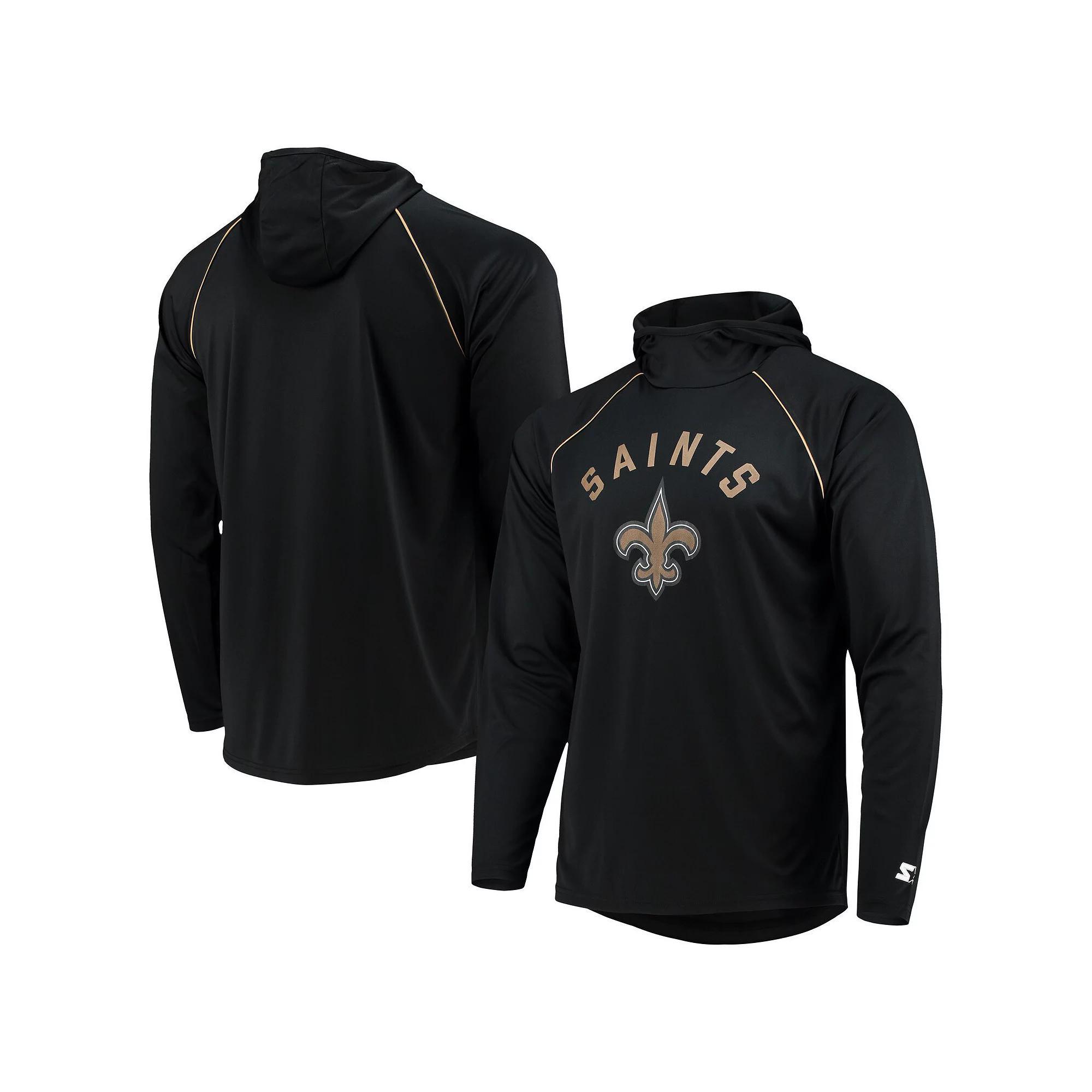 Men's Starter Black New Orleans Saints Raglan Long Sleeve Hoodie T-Shirt, Size: Large Product Image