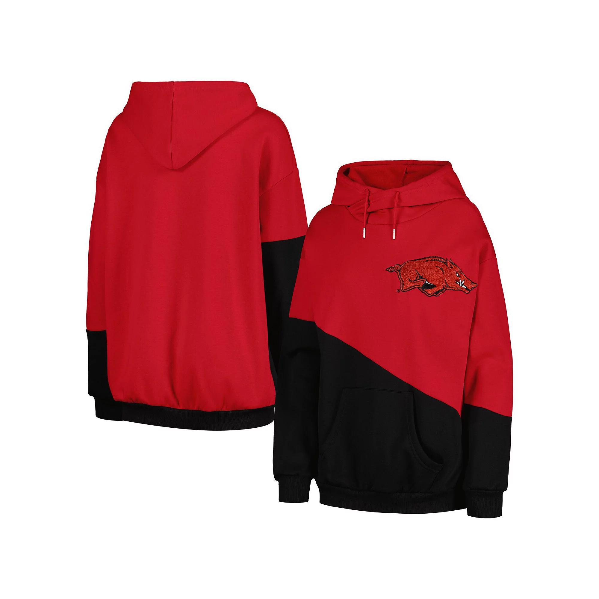 Women's Gameday Couture Cardinal/Black Arkansas Razorbacks Matchmaker Diagonal Cowl Pullover Hoodie, Size: Large, Red Product Image