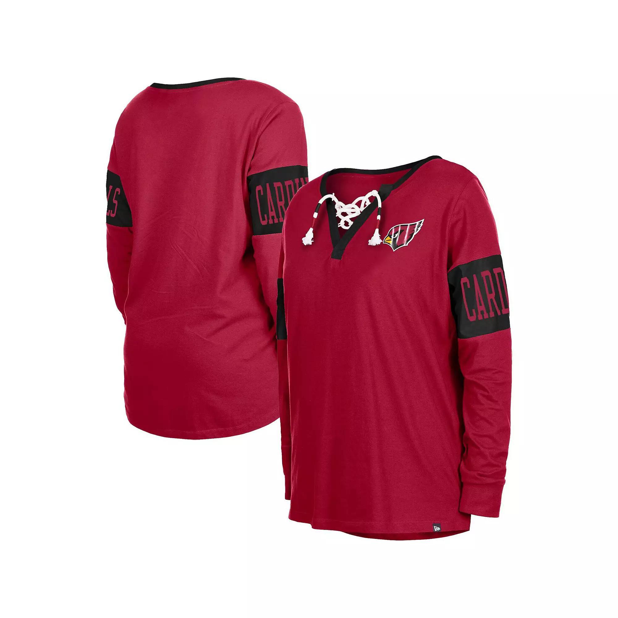 Women's New Era Cardinal Arizona Cardinals Lace-Up Notch Neck Long Sleeve T-Shirt, Size: XL, Red Product Image