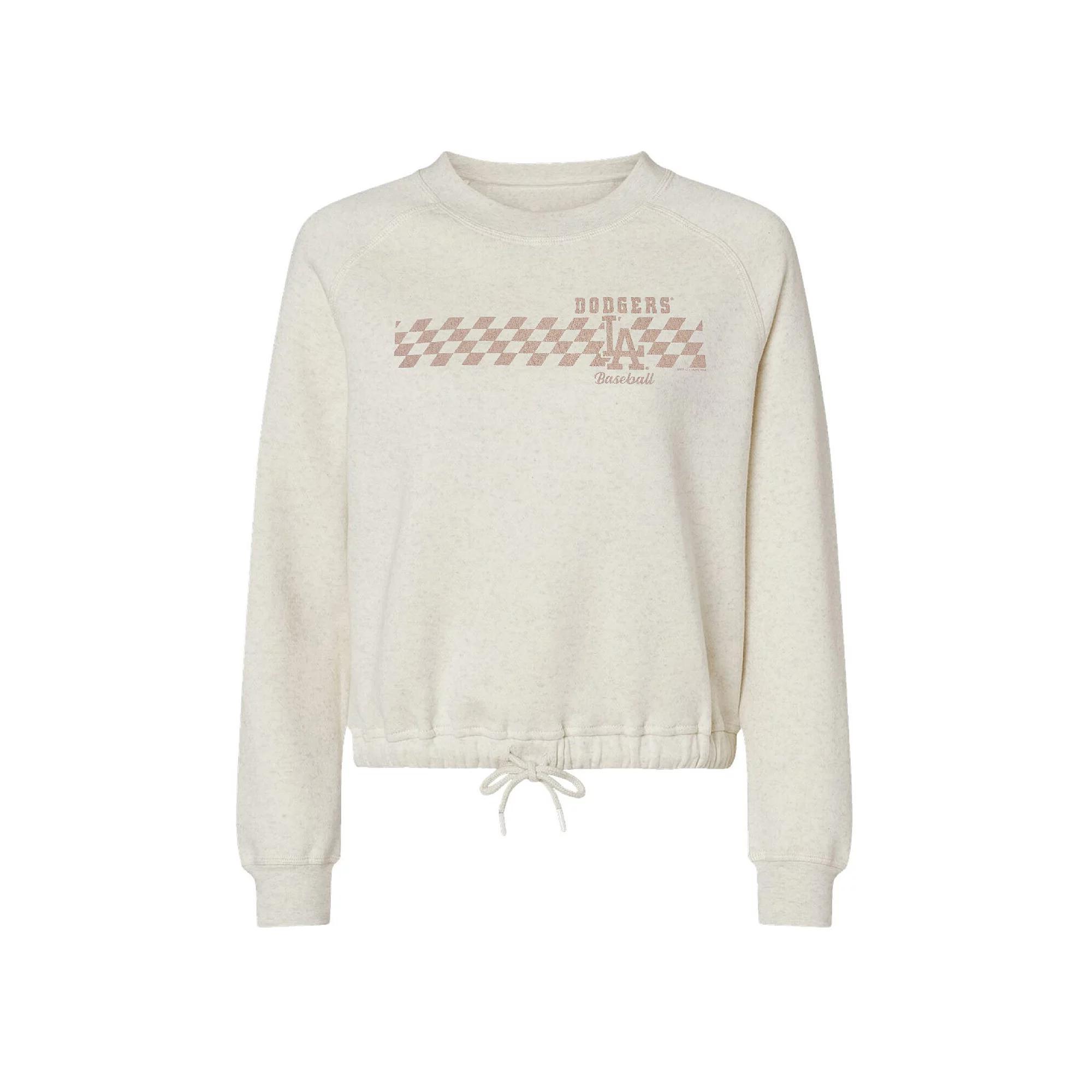 Women's Soft as a Grape Natural Los Angeles Dodgers Tonal Checkered Sweatshirt,  Product Image