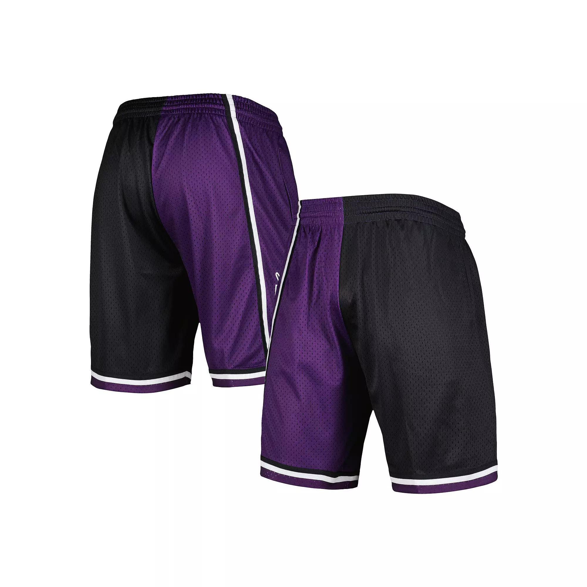 Men's Mitchell & Ness Black/Purple Sacramento Kings Hardwood Classics 2000 Split Swingman Shorts, Size: 3XL, Kng Black Product Image