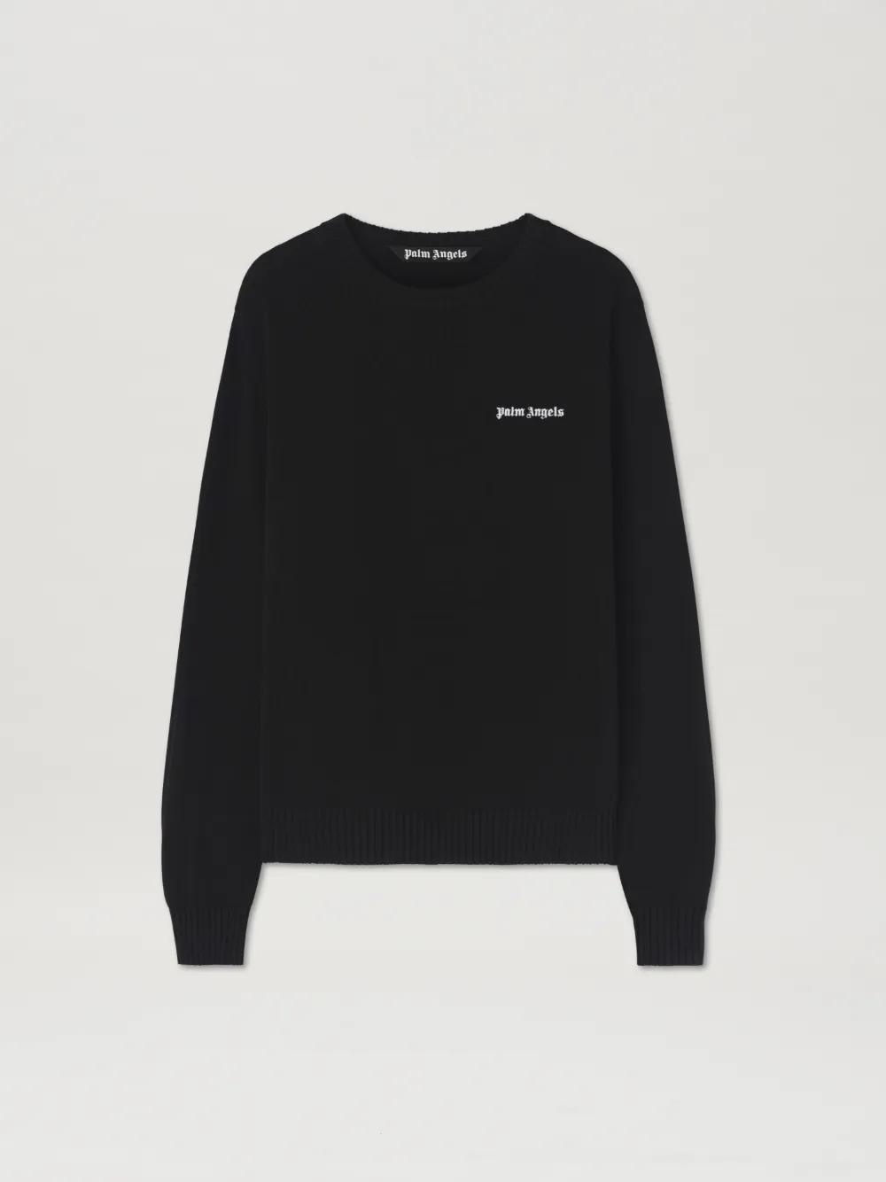 Embroidered Logo knit sweater in  1003 black - off white  - Palm Angels® Official  Product Image