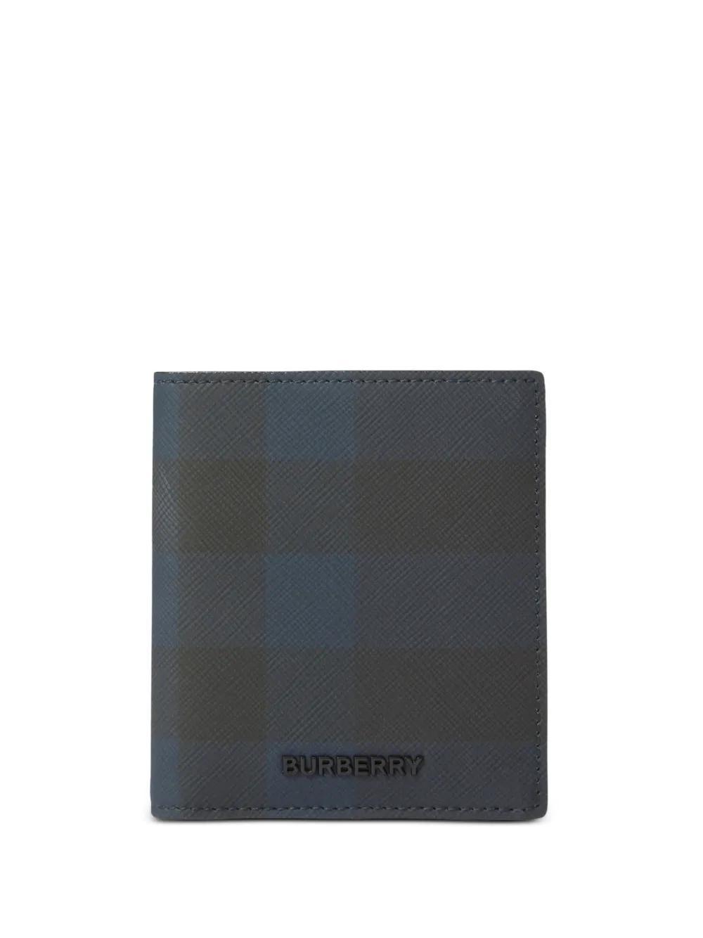 BURBERRY Checked Bi-fold Leather Wallet In Blue Product Image