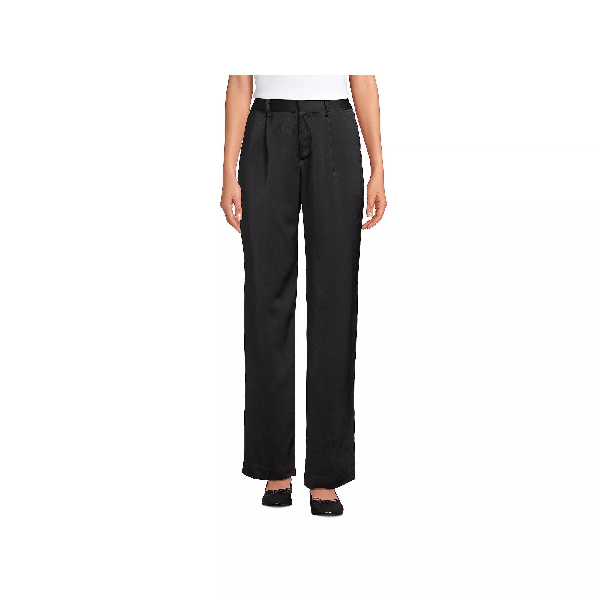 Women's Lands' End Satin Wide Leg Pleated Pants,  Product Image