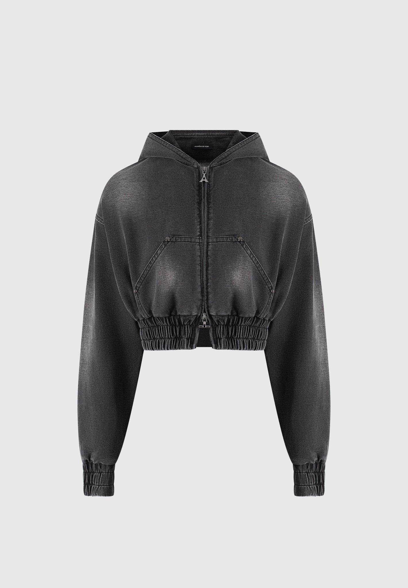 Washed Denim Jersey Hoodie - Washed Black Female Product Image