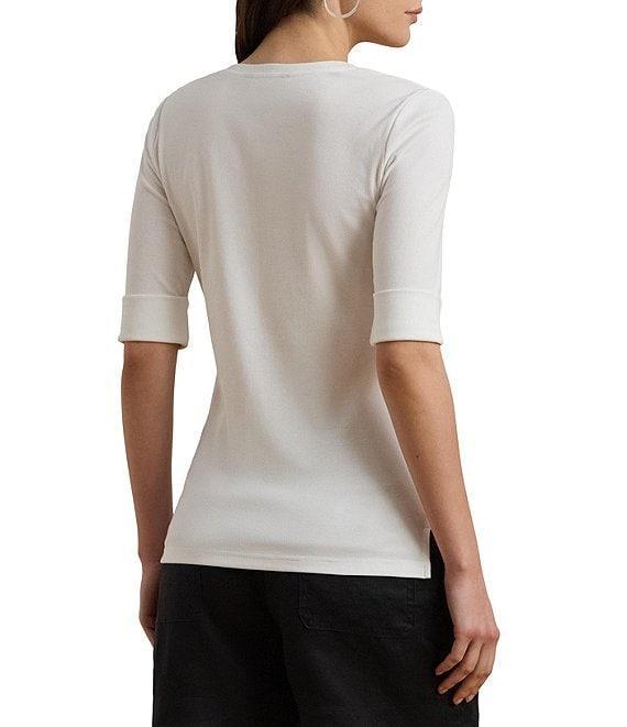 Lauren Ralph Lauren Stretch Cotton V-Neck Elbow Length Sleeve T-Shirt Product Image