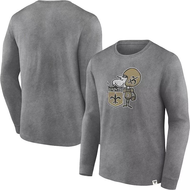 Men's Fanatics Branded Heather Charcoal New Orleans Saints Washed Primary Long Sleeve T-Shirt,  Product Image