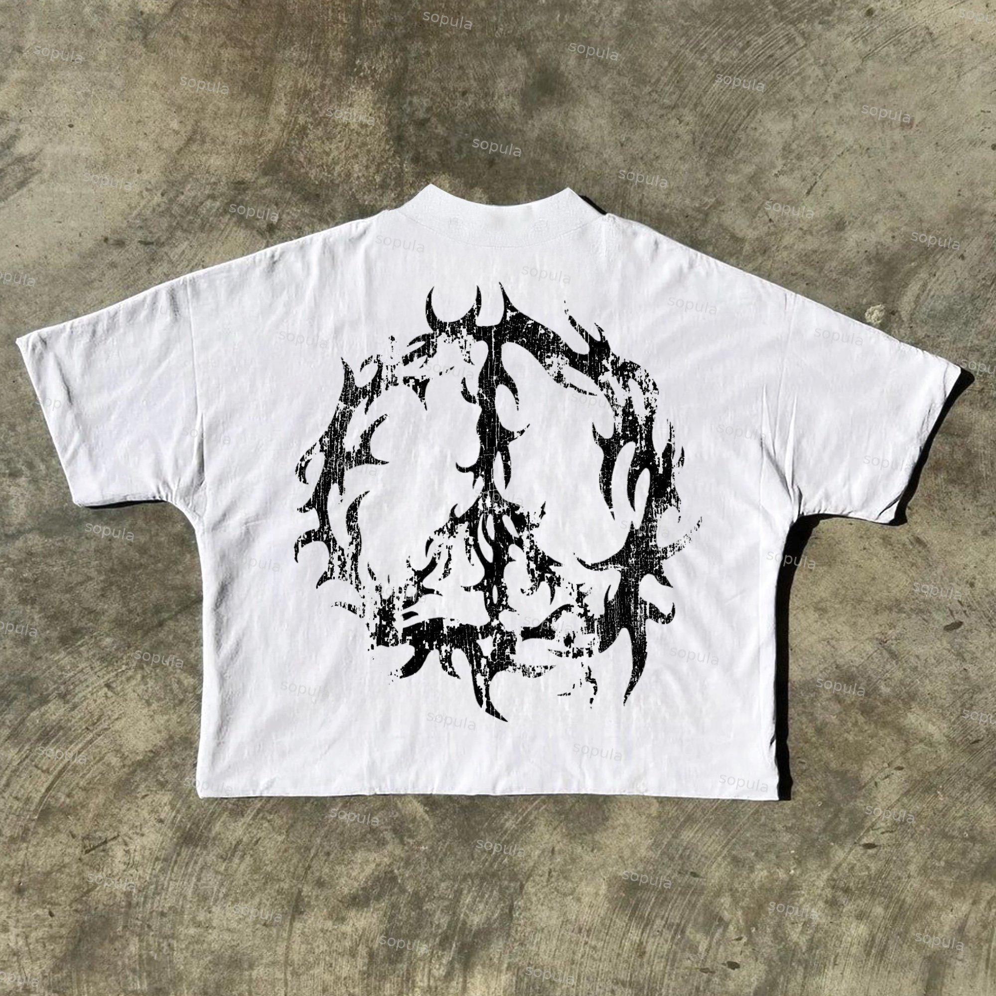 Sopula Flame Character Cross Peace Destruction Old Retro Graphics Cotton Cropped T-Shirt Product Image